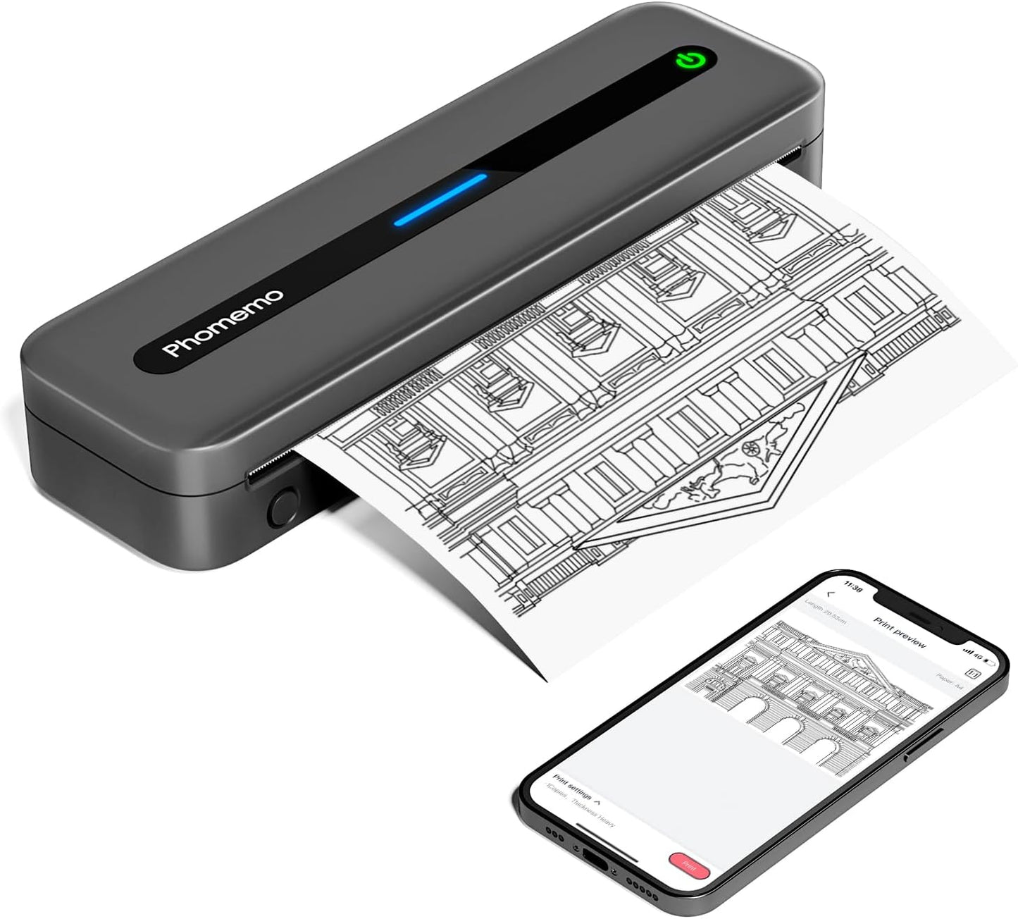 Portable Inkless Thermal Wireless (Bluetooth) Printer for Travel, M832 Support 8.5'' x 11'' Letter & A4 Paper