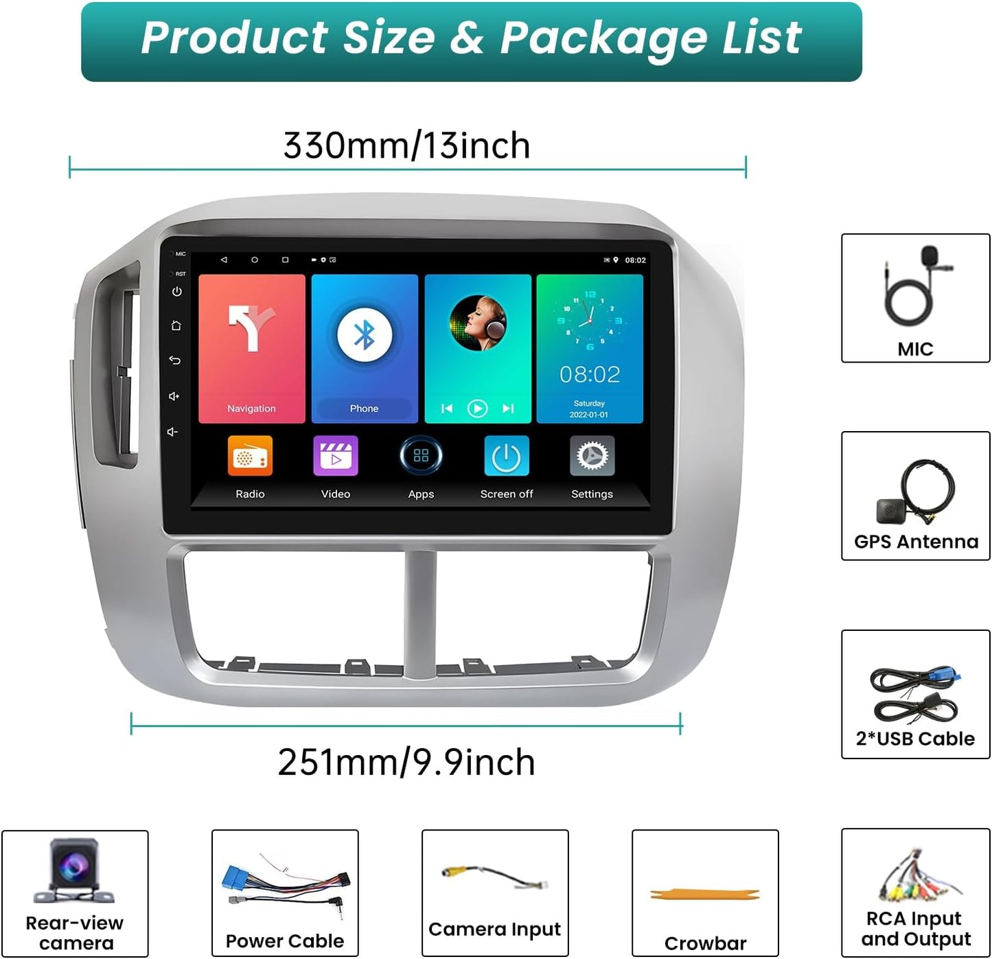 8Core 4G RAM 32G ROM Android 13 Car Radio Stereo for Honda Pilot 2006 2007 2008: 9" 1280 * 800 HD Touch Screen Accessories Bluetooth5.0 FM 36EQ 5GWIFI Backup Camera Carplay Android Auto GPS