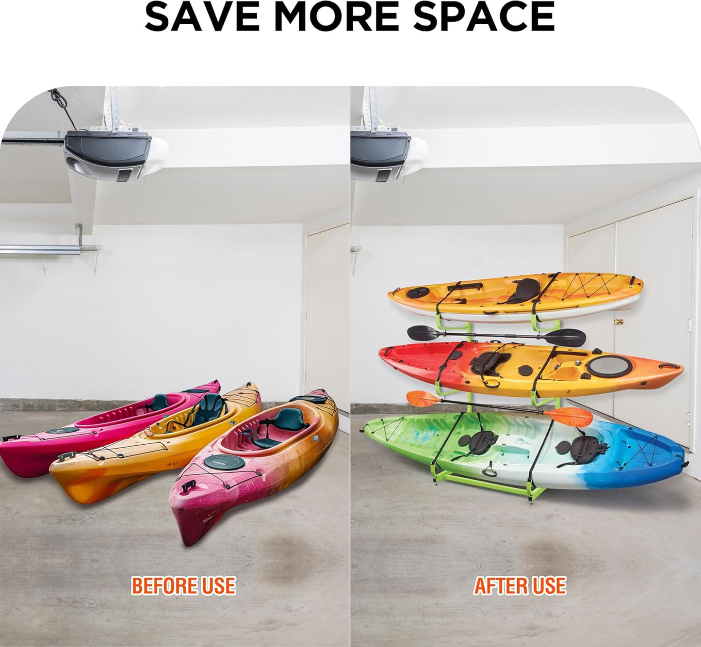 Rockland Kayak Storage Rack, 300 LBS Capacity for 3 Kayaks, 48'x 56' x 82', Heavy Duty Freestanding Kayak