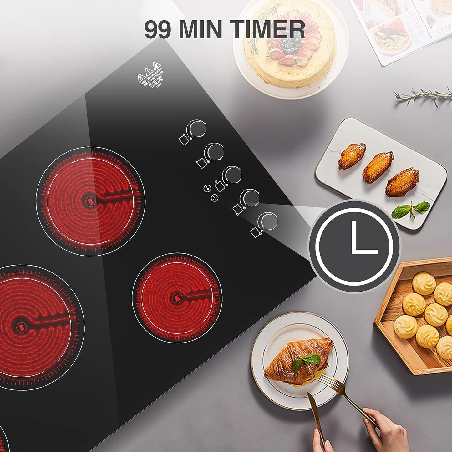 5 Burner Electric Infrared Cooktop 36 inch, Kid-safe features (Plug NOT included, Must be hardwired in or find a compatible plug)