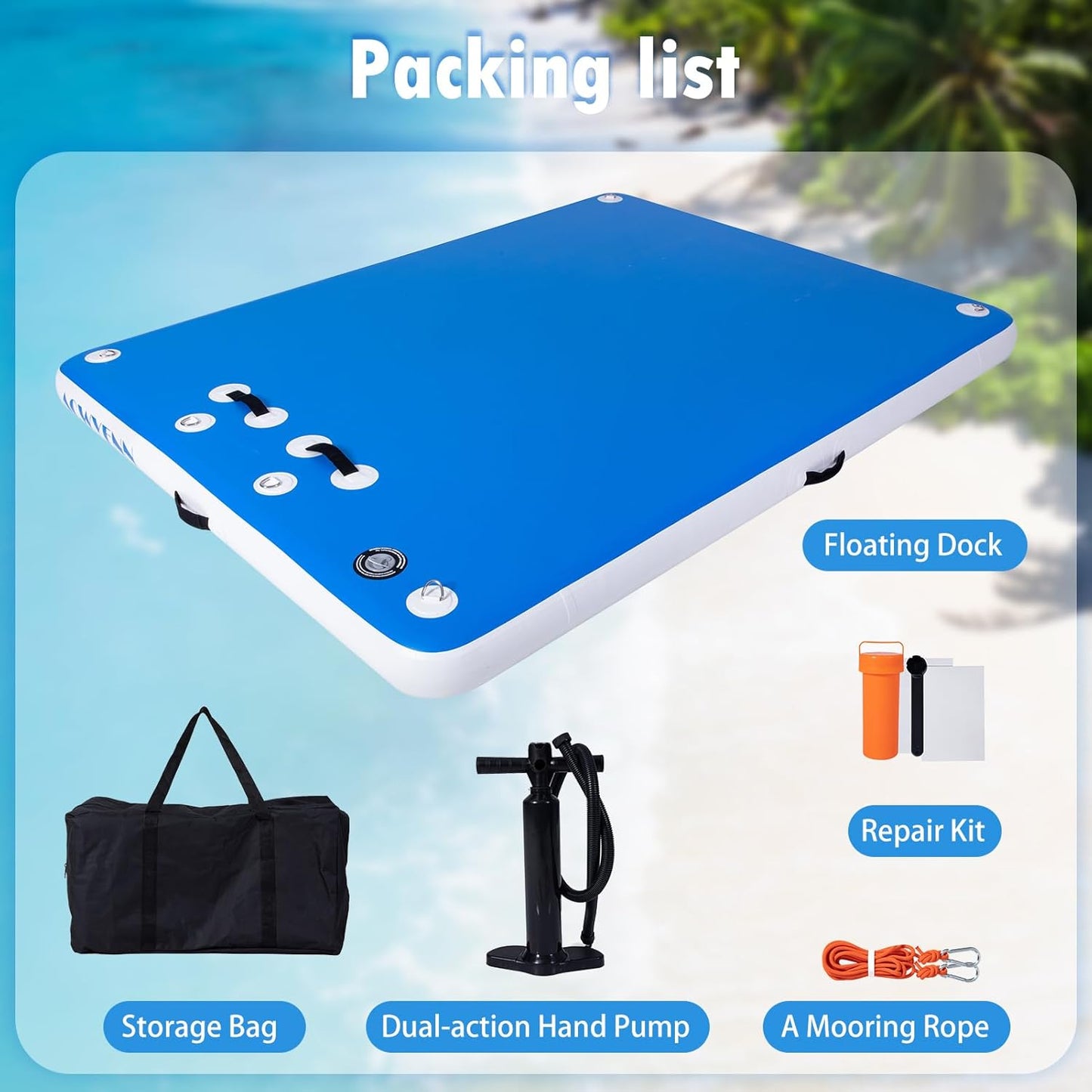 5 x 6 FT Inflatable Floating Dock for Lake, Inflatable Dock Platform with Non-Slip Surface
