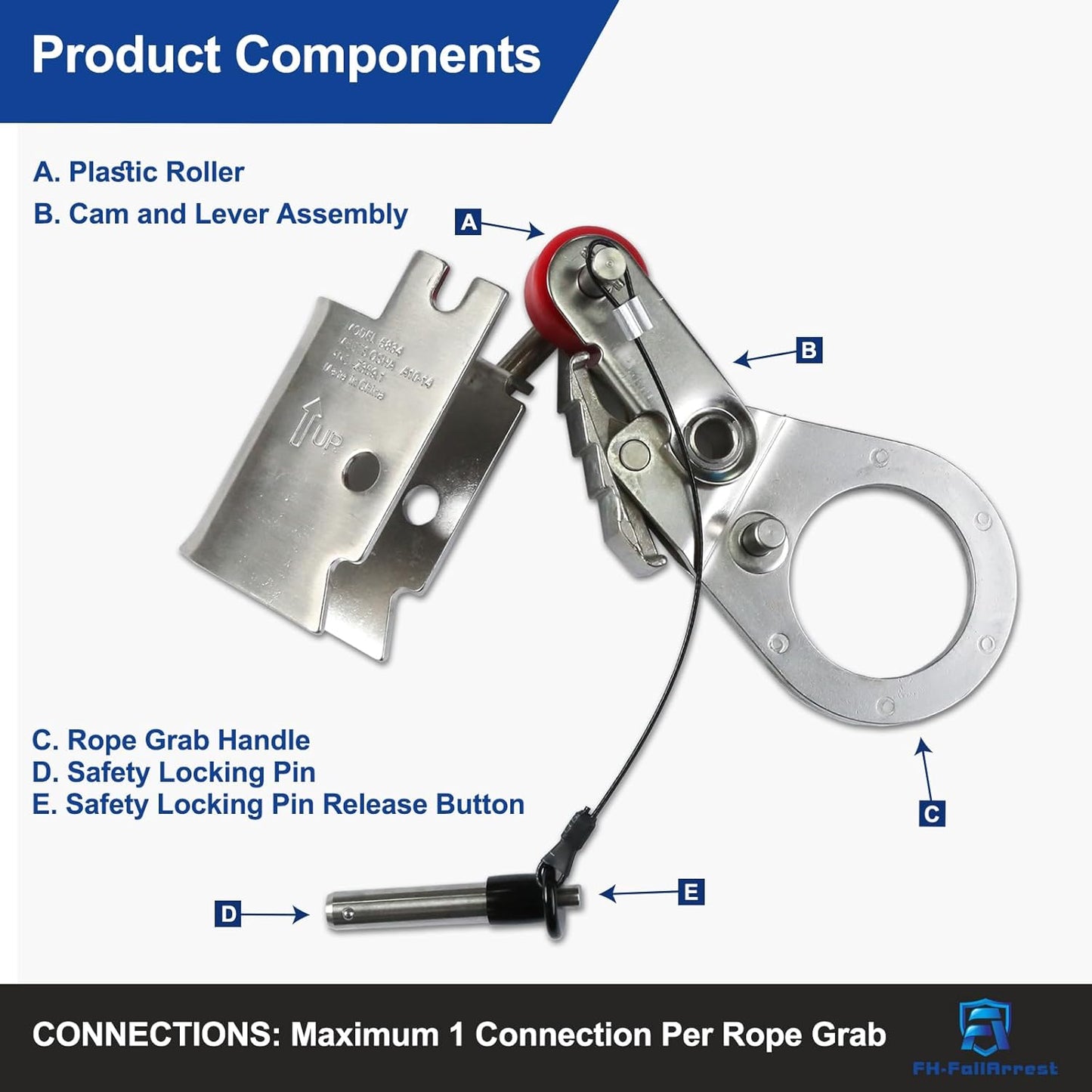 Fall Arrest Fall Protection Automatic Energy Absorbing Rope Grab,Used with 5/8' - 3/4' Comply to ANSI/OSHA
