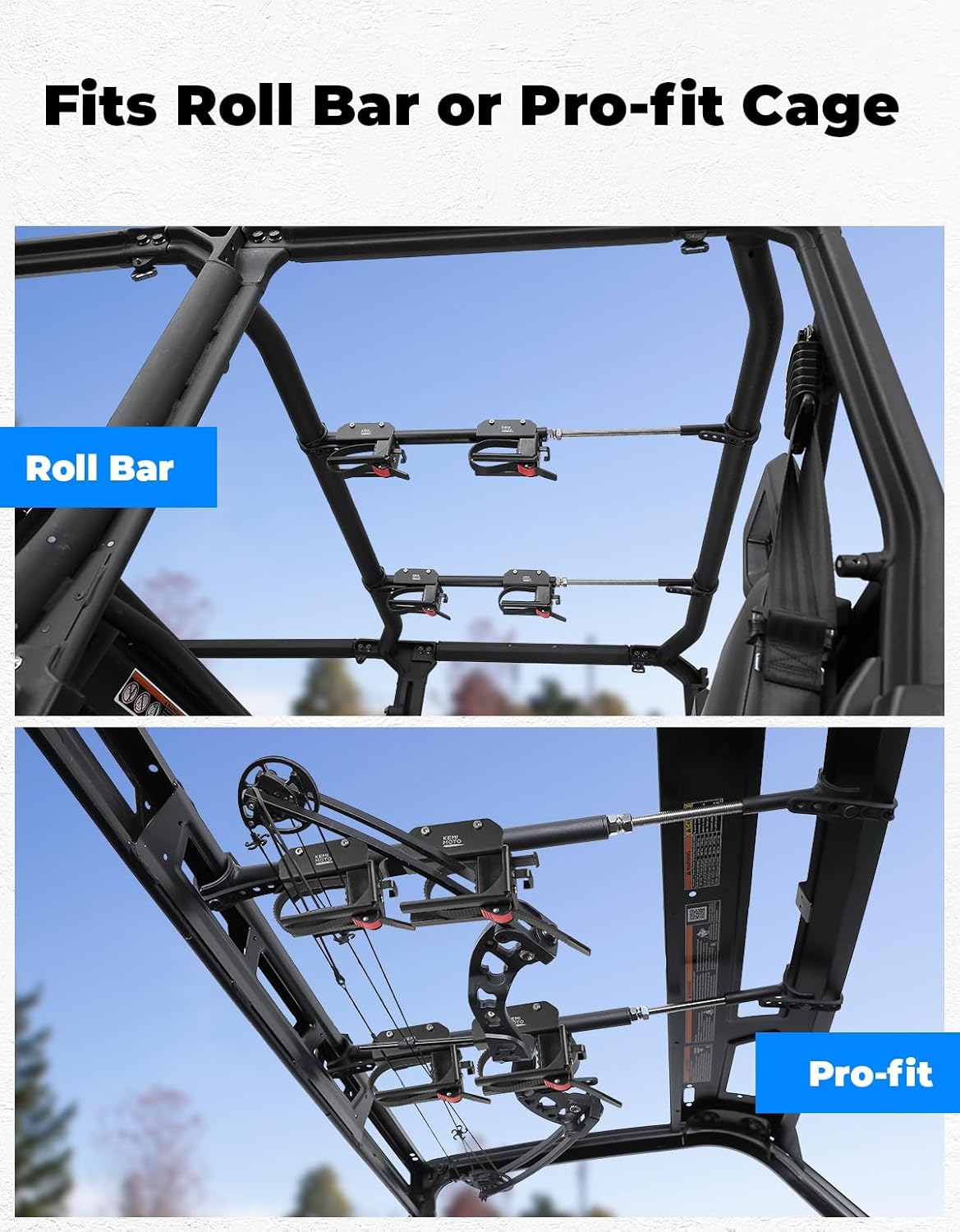 UTV Overhead Hunting Tool Holder Rack, Hunting Tool Holder Roof Mounted Bow Rack for 21 in - 28 in Roll Bars