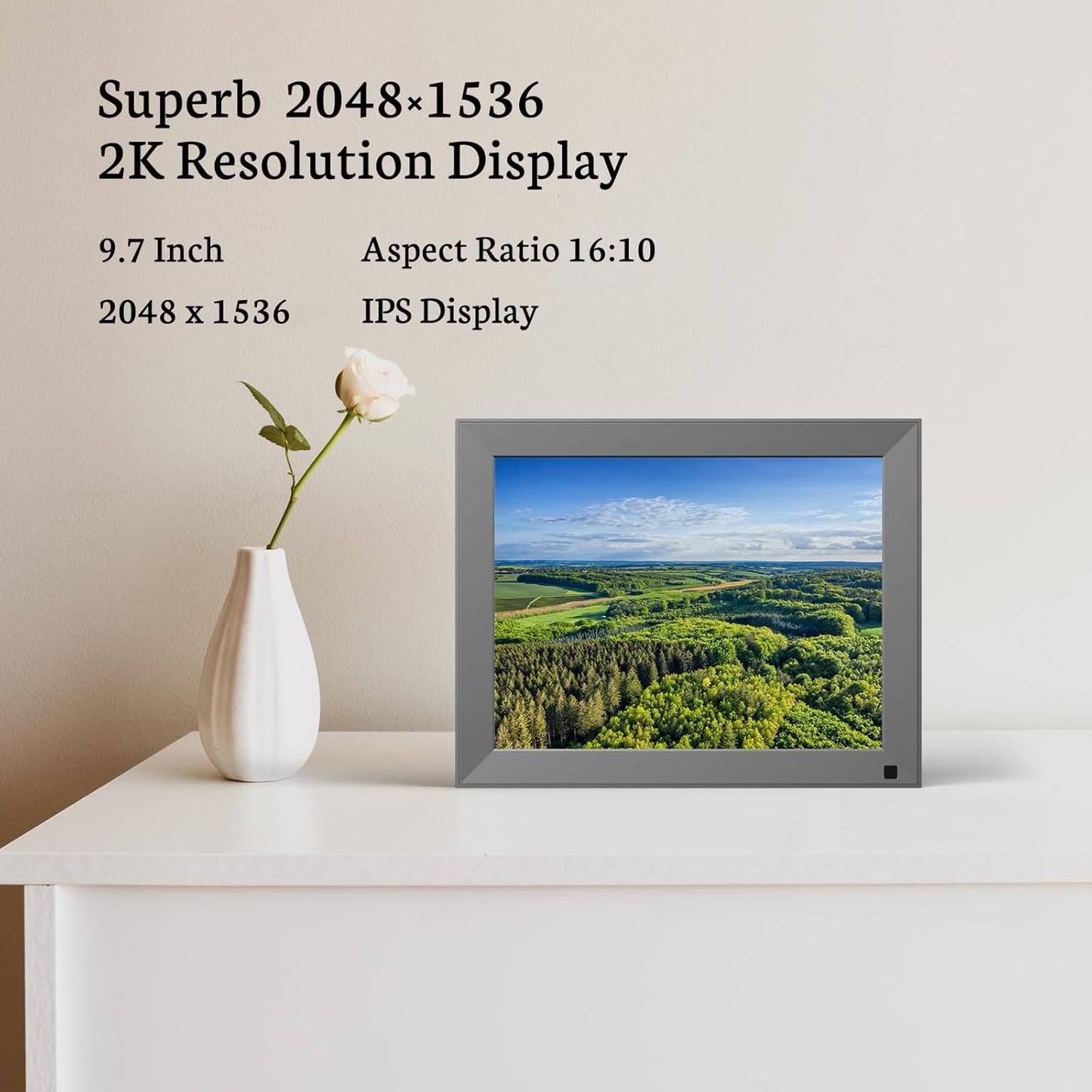 Smart 10 Inch Digital Picture Frame with IPS Touch Screen, 2K Ultra-Clear Display, Calendar, weather, sharing functions
