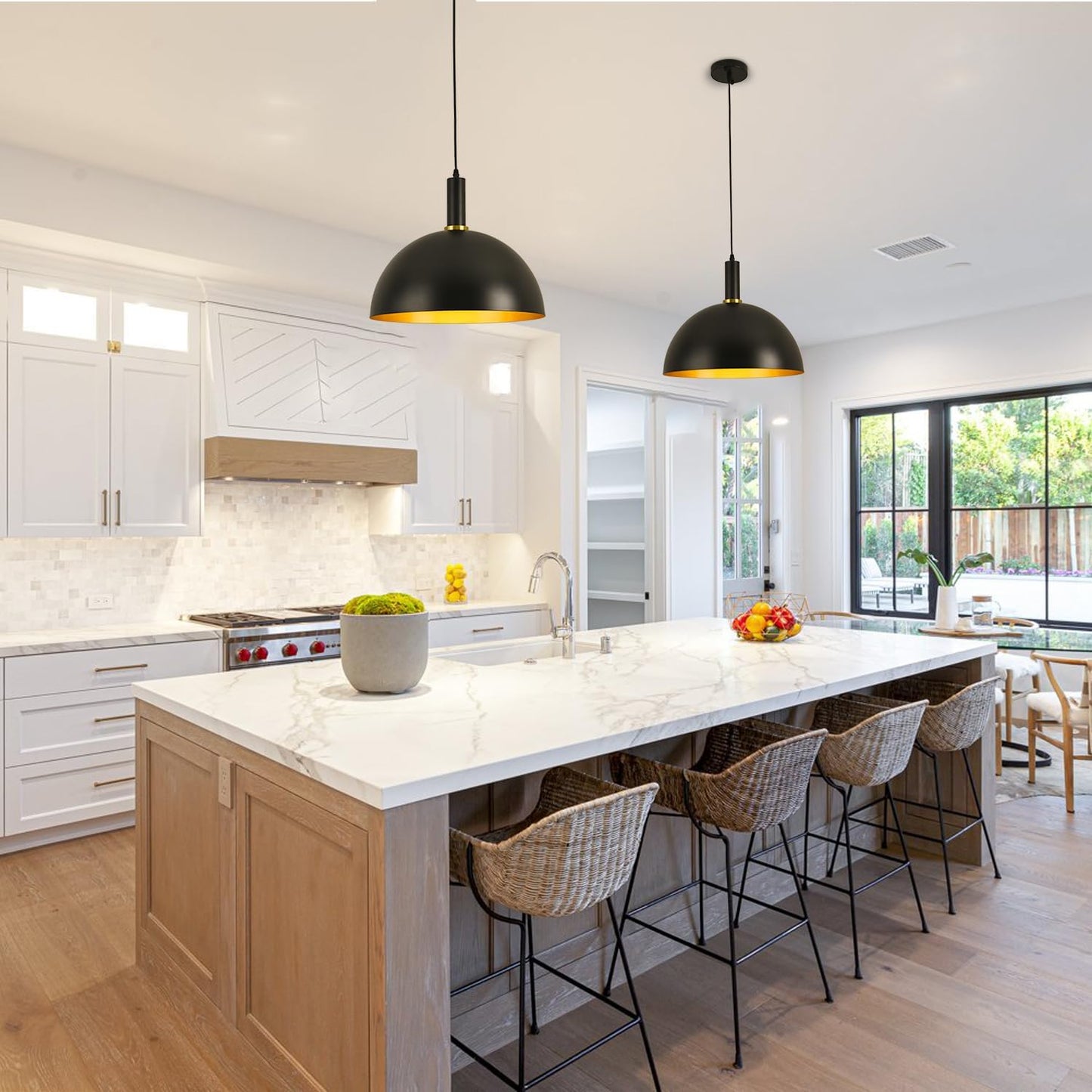 GRUSTRUST 16" Vintage Industrial Dome Pendant Light Black and Gold Large Pendant Lights Kitchen Island Modern Farmhouse Adjustable Hanging