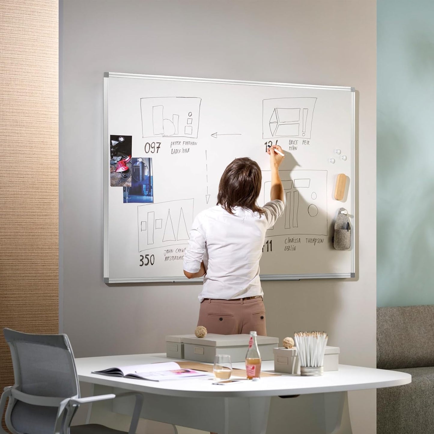 Large White Board 60' x 40', Magnetic Dry Erase Board, with Silver Frame