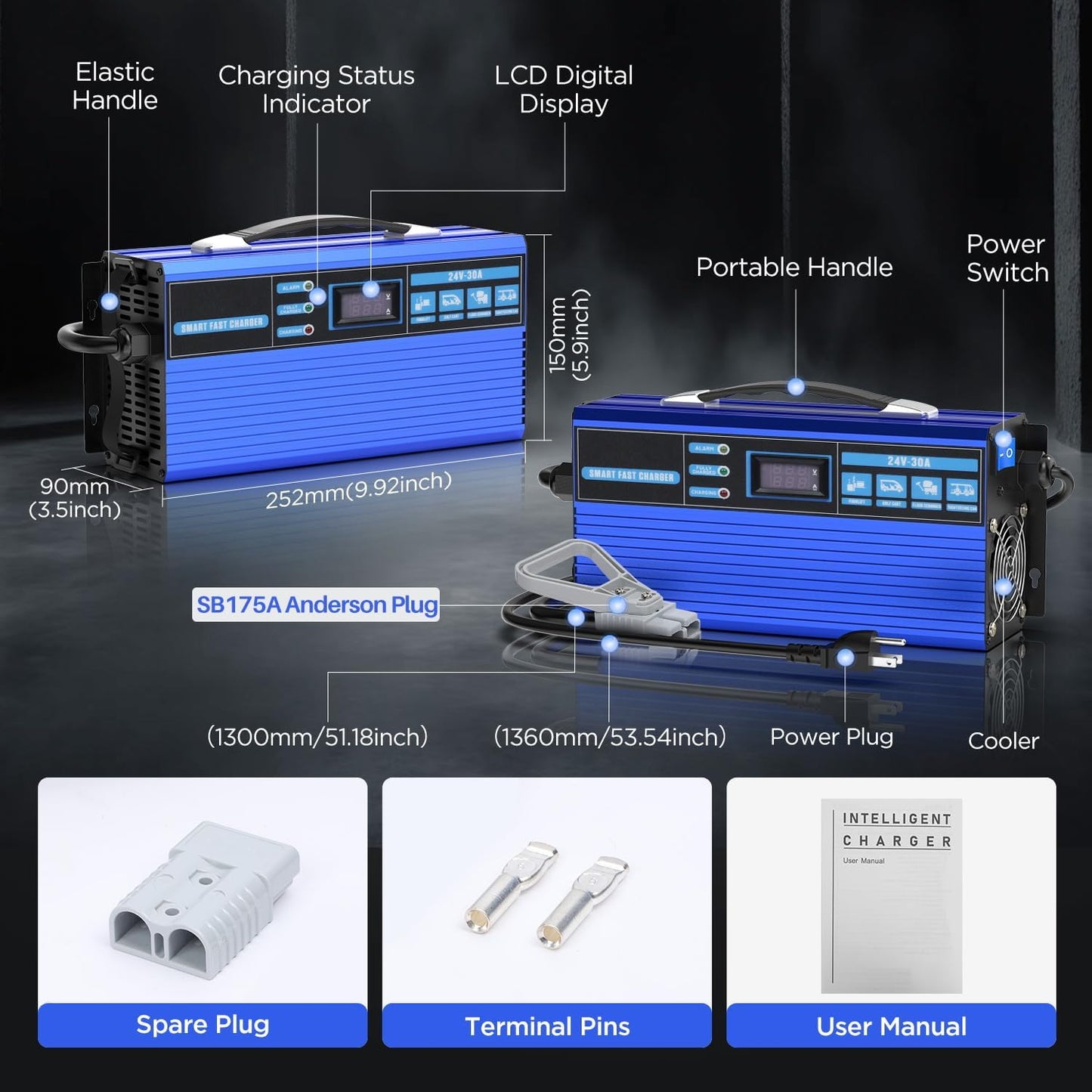 24V 30A Forklift Battery Charger Smart 24V Battery Charger 900W Fast Forklift Charger with LCD Display