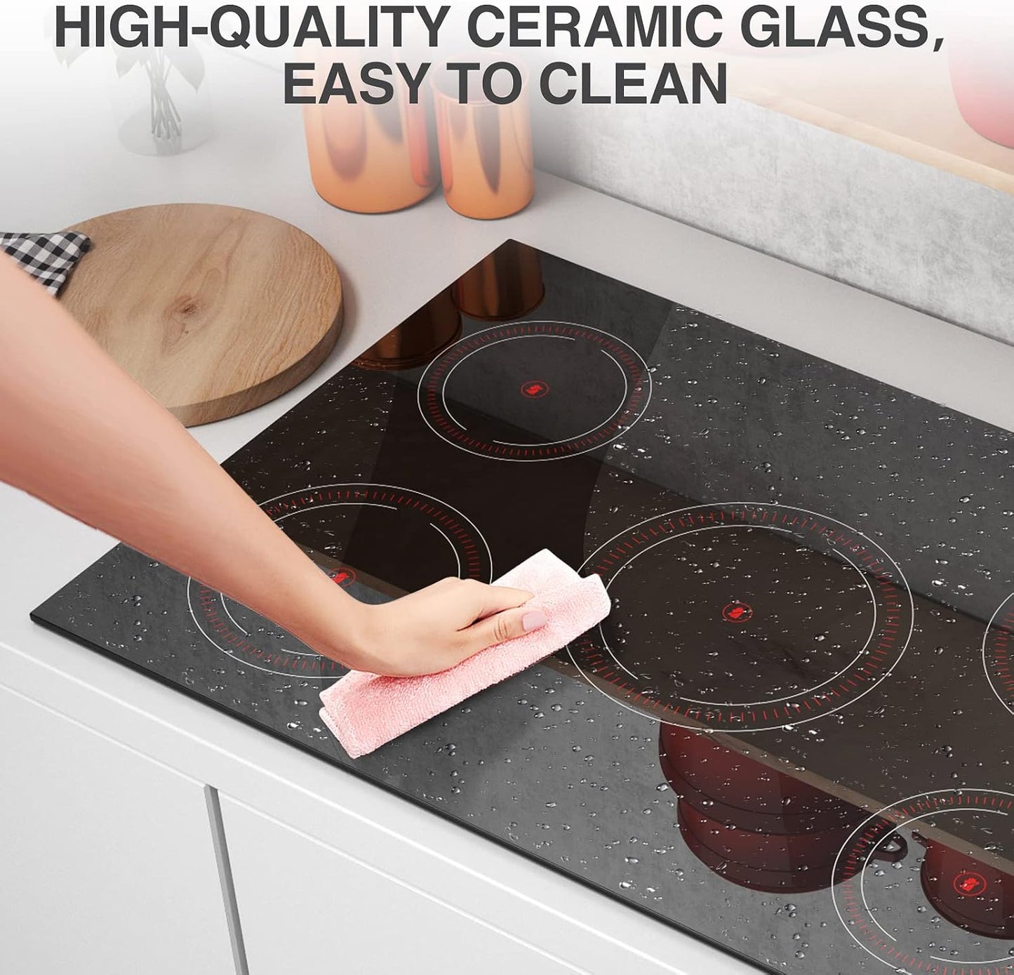 5 Burner Electric Infrared Cooktop 36 inch, Kid-safe features (Plug NOT included, Must be hardwired in or find a compatible plug)