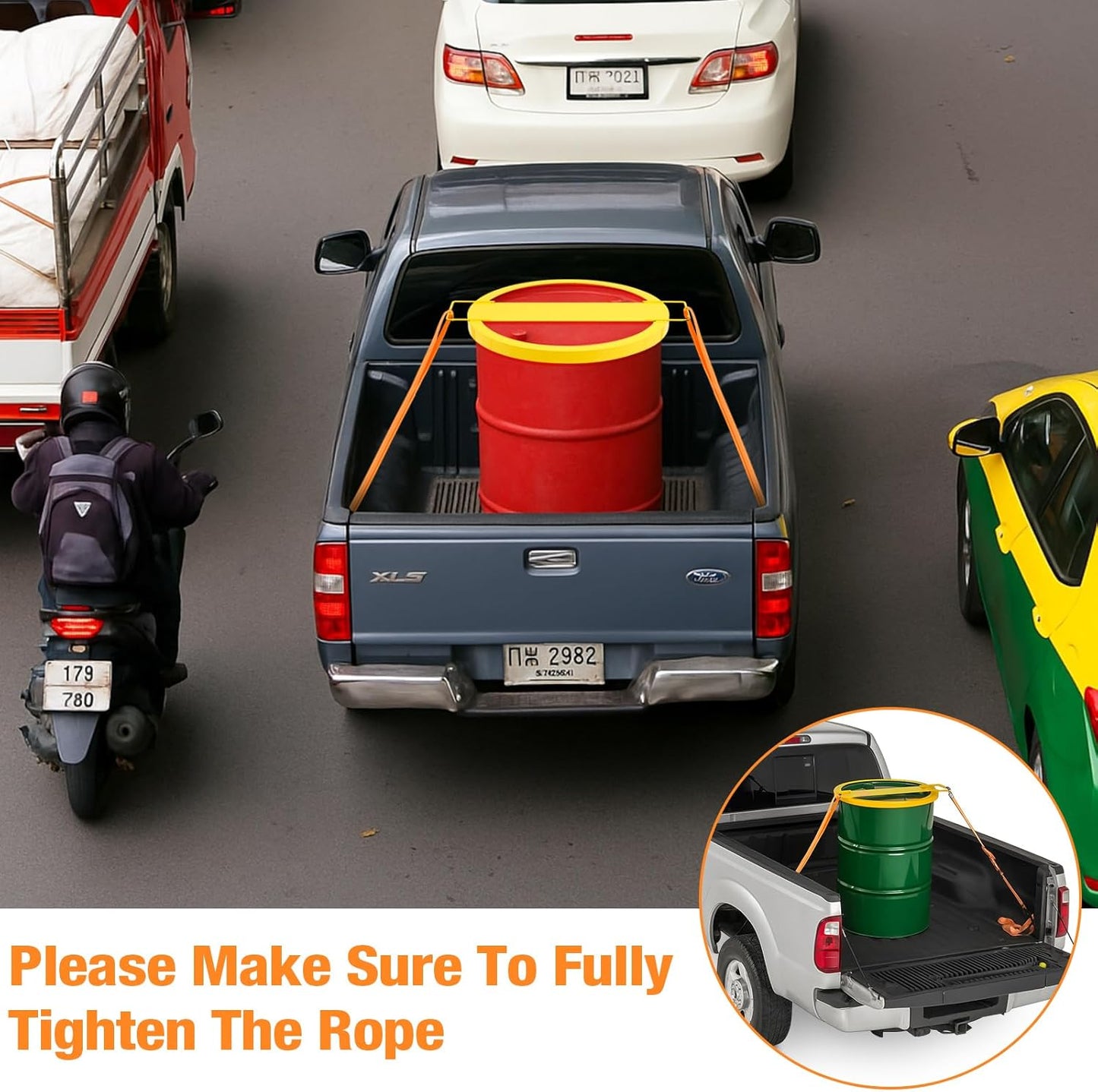 Steel Drum Tie Down for 55 Gallon Bucket 1 Steel Drum Securing Lid and 2 Pack Adjustable Ratchet Strap Transporting 55 Gallon Drums