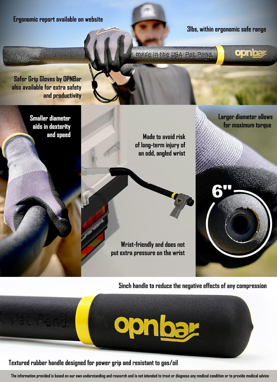OPNBar Version 4 (1 Pack) Large Mouth Leverage Bar - for Shipping Container Doors - with SAFER GRIP Gloves