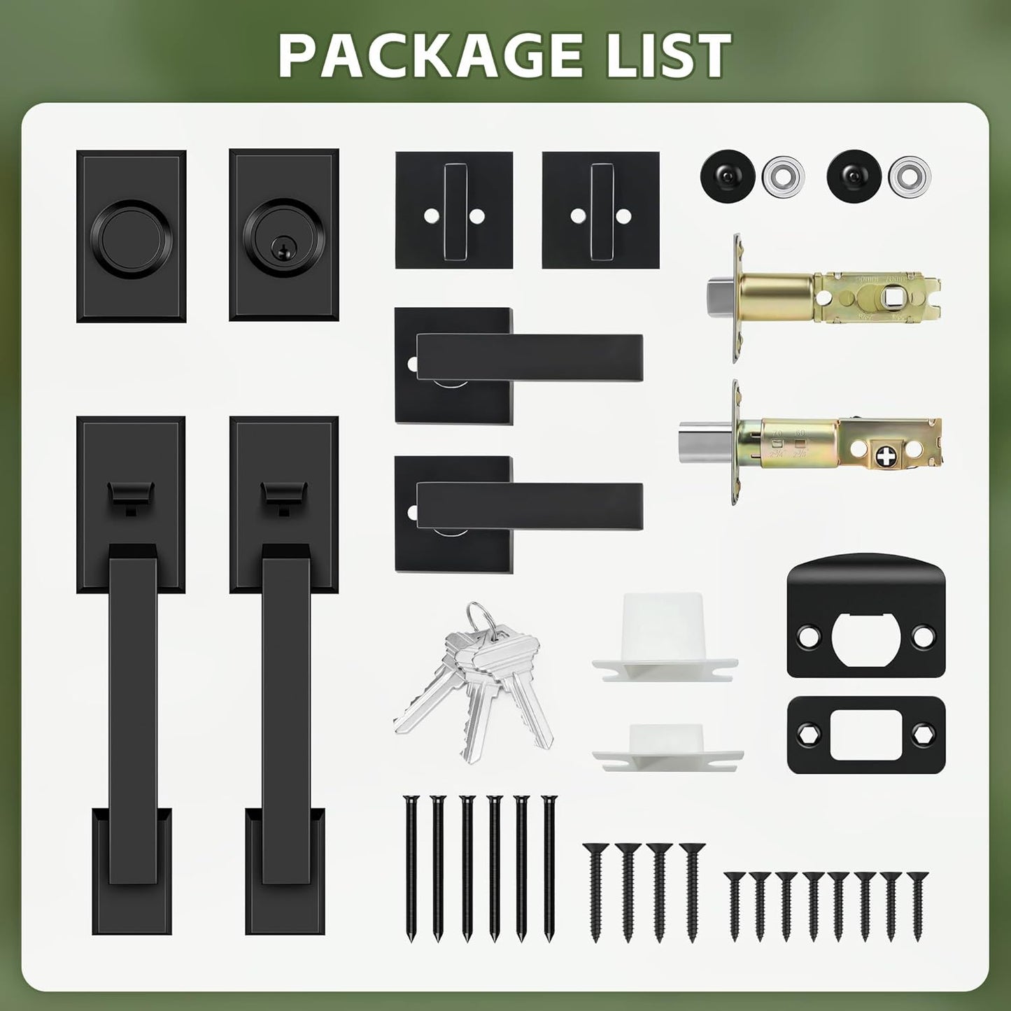 Double Front Door Lock Set, Matte Black Square Front Door Hardware Set, Heavy Duty Door Handle