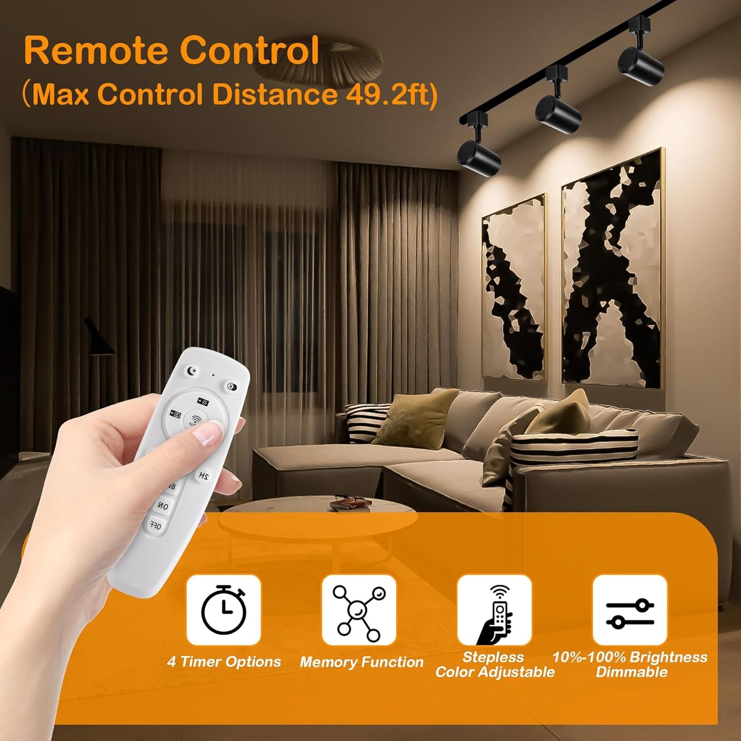 Junview LED Track Lighting Heads 2700K-6500K Sptepless Color Adjustable with Timer and Remote Control H Type Track Light Heads Dimmable Super Bright