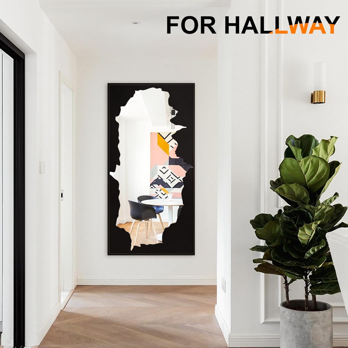 Full-Length Mirror Free Standing Leaning Mirror with Artistic Black Abstract Overlay Deco, 55"x28" Shatterproof Wall-Mounted Mirror, Perfect
