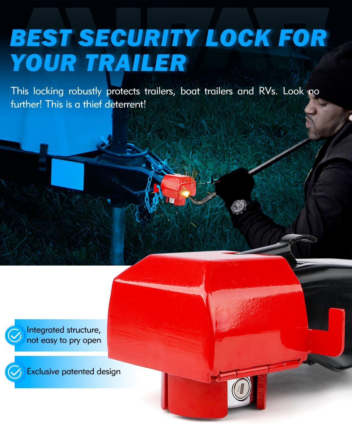 Red Anti-Theft, Heavy-Duty Steel Trailer Hitch Lock for
2 5/16-Inch Coupler