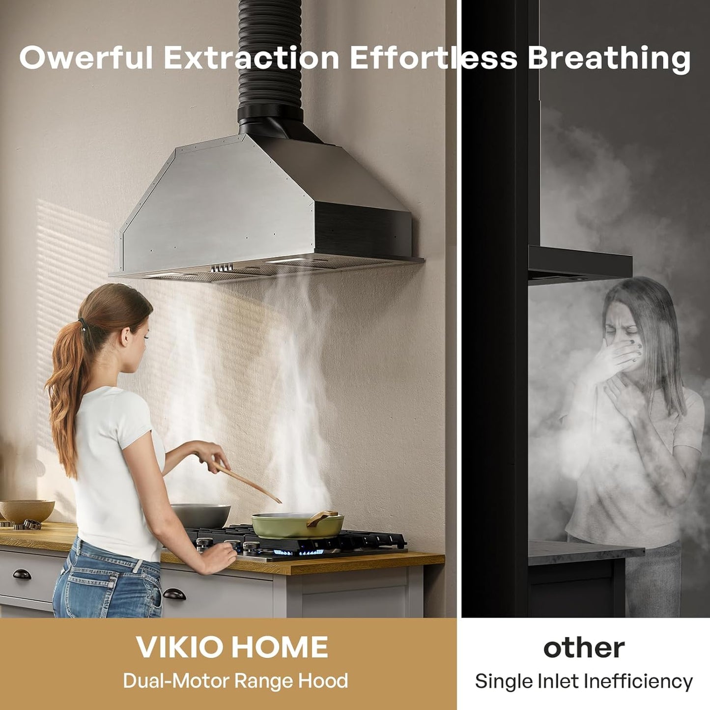 Range Hood Insert 30 Inch, Dual Inlet for 50% Better Suction, Includes 2 Charcoal Filters