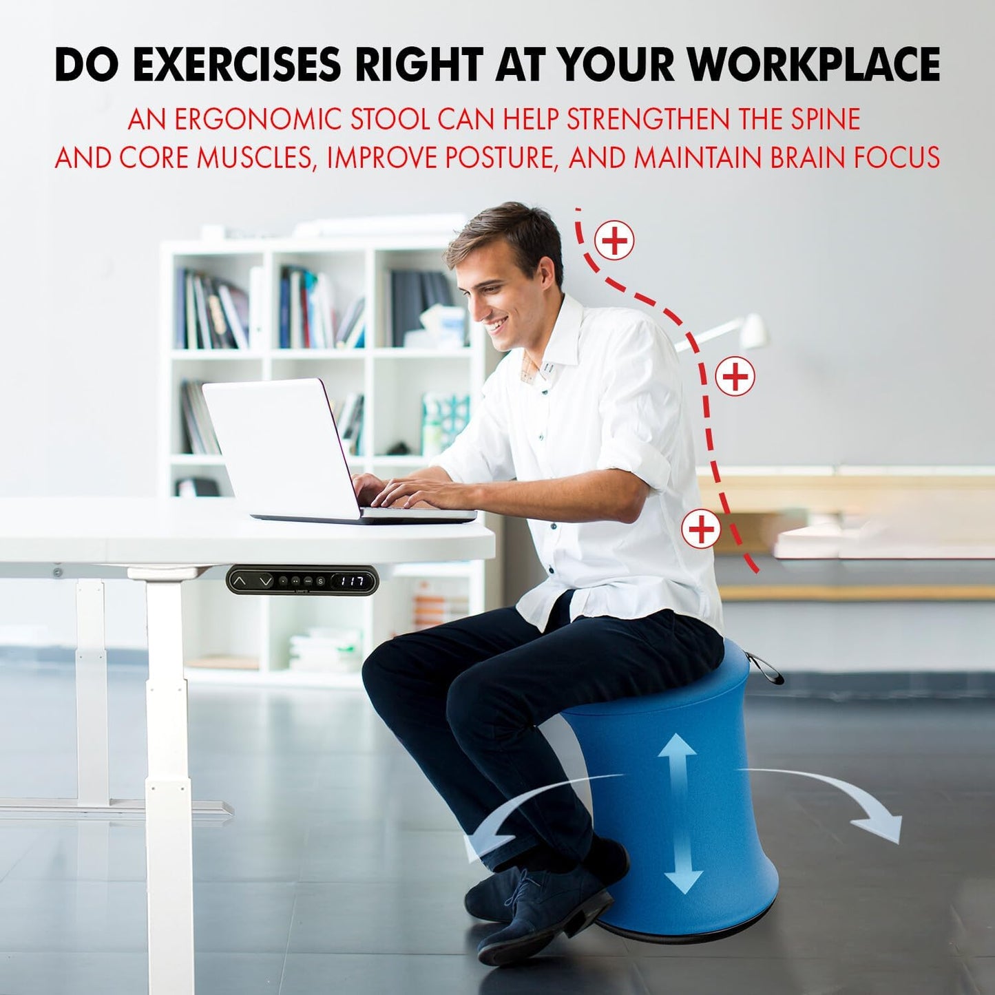 Wobble Stool - Improves Focus Posture - Movable Height Adjustable Stool Active Sitting Balance - Swivel and Non-Slip Base Adults Kids - Ergonomic