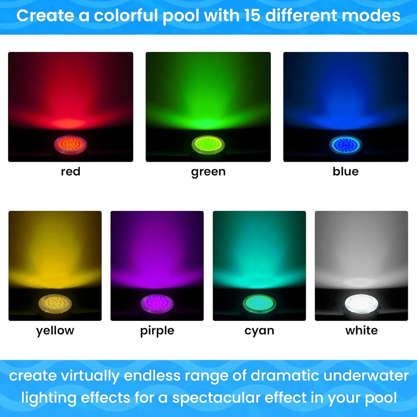 LED RGBW 10 Inch 12VAC Pool Lights for Inground Pool, 100 Foot Cord, w/Remote, Salt/Freshwater Compatible