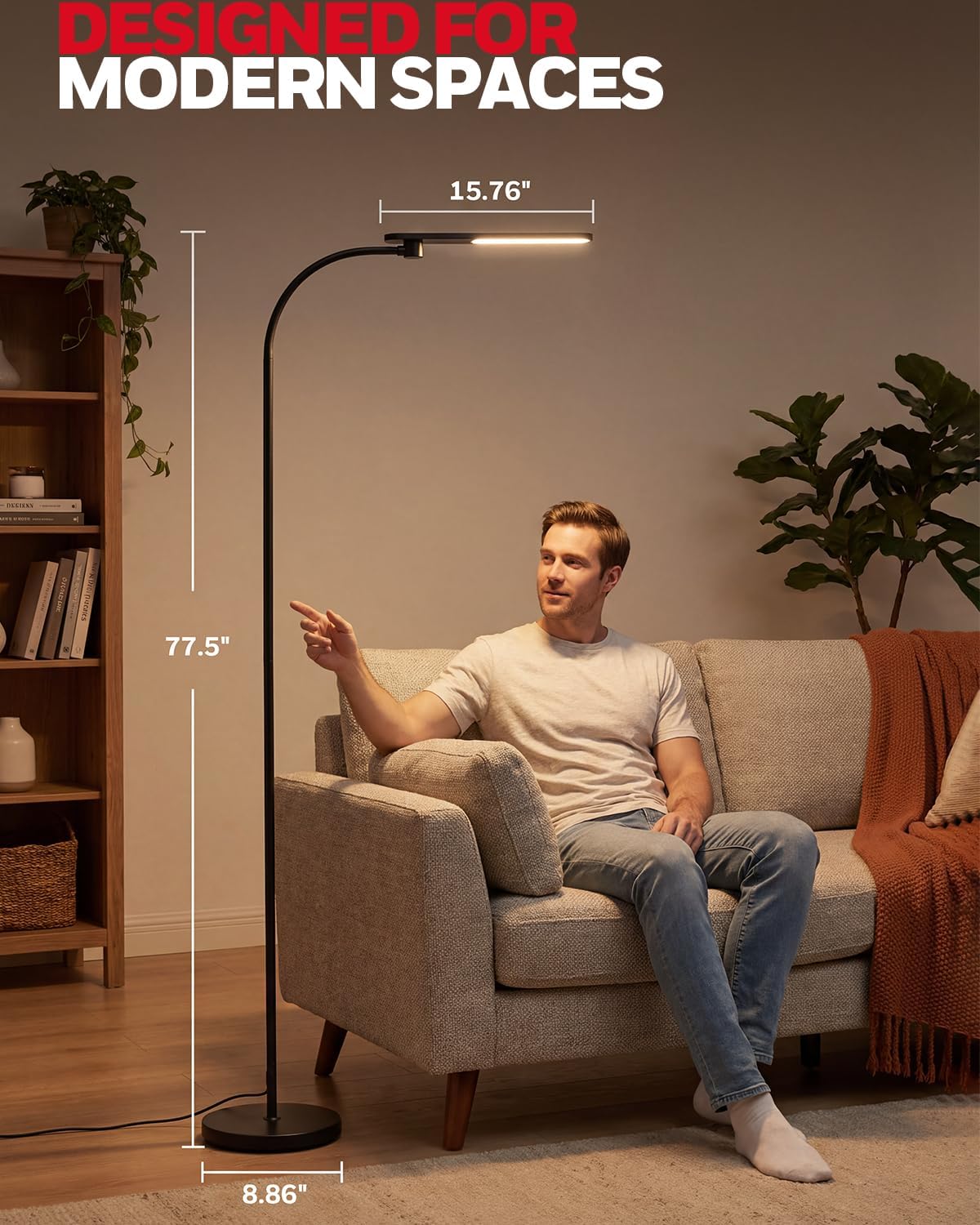 Honeywell LED Floor Lamp, CRI97 Full Spectrum, Dimmable Reading Lamp 77" Black