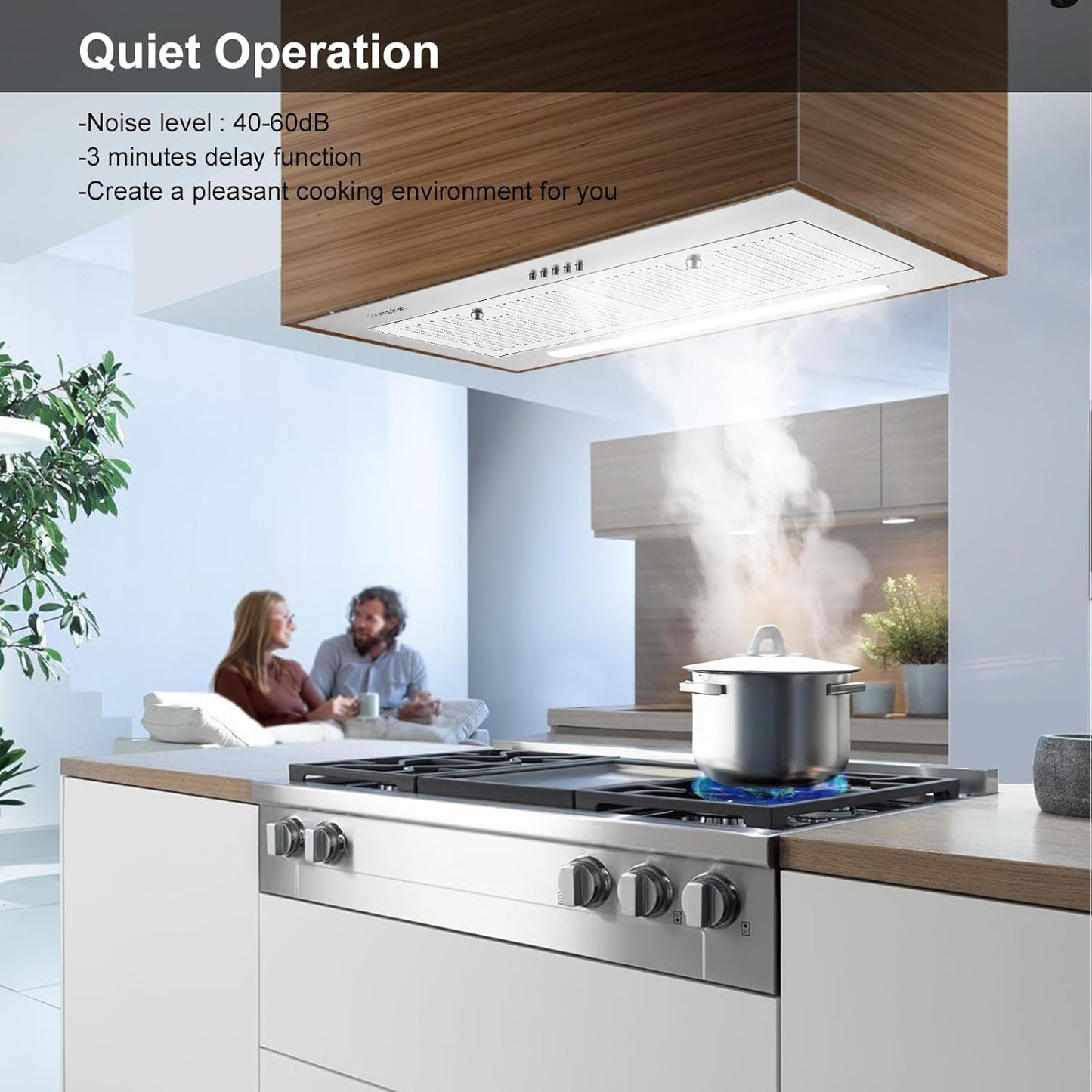 AMZCHEF Range Hood Insert 30 Inch, Stainless Steel Range Hood 900 CFM, Built-in Vent Hood with 3-Speed Exhaust Fan Button Control LED Light Strip