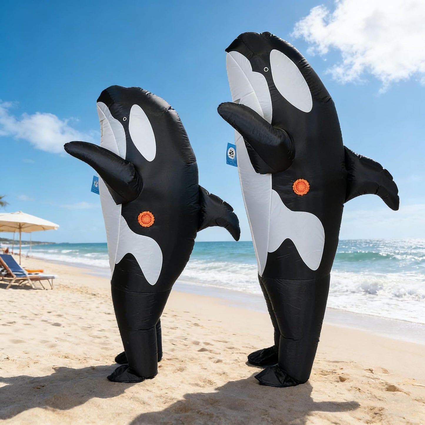 Inflatable Killer Whale Costume Air Blow up Orca Jumpsuit Fancy Dress Funny Suit for Adults Cosplay Party Halloween 2-Pack