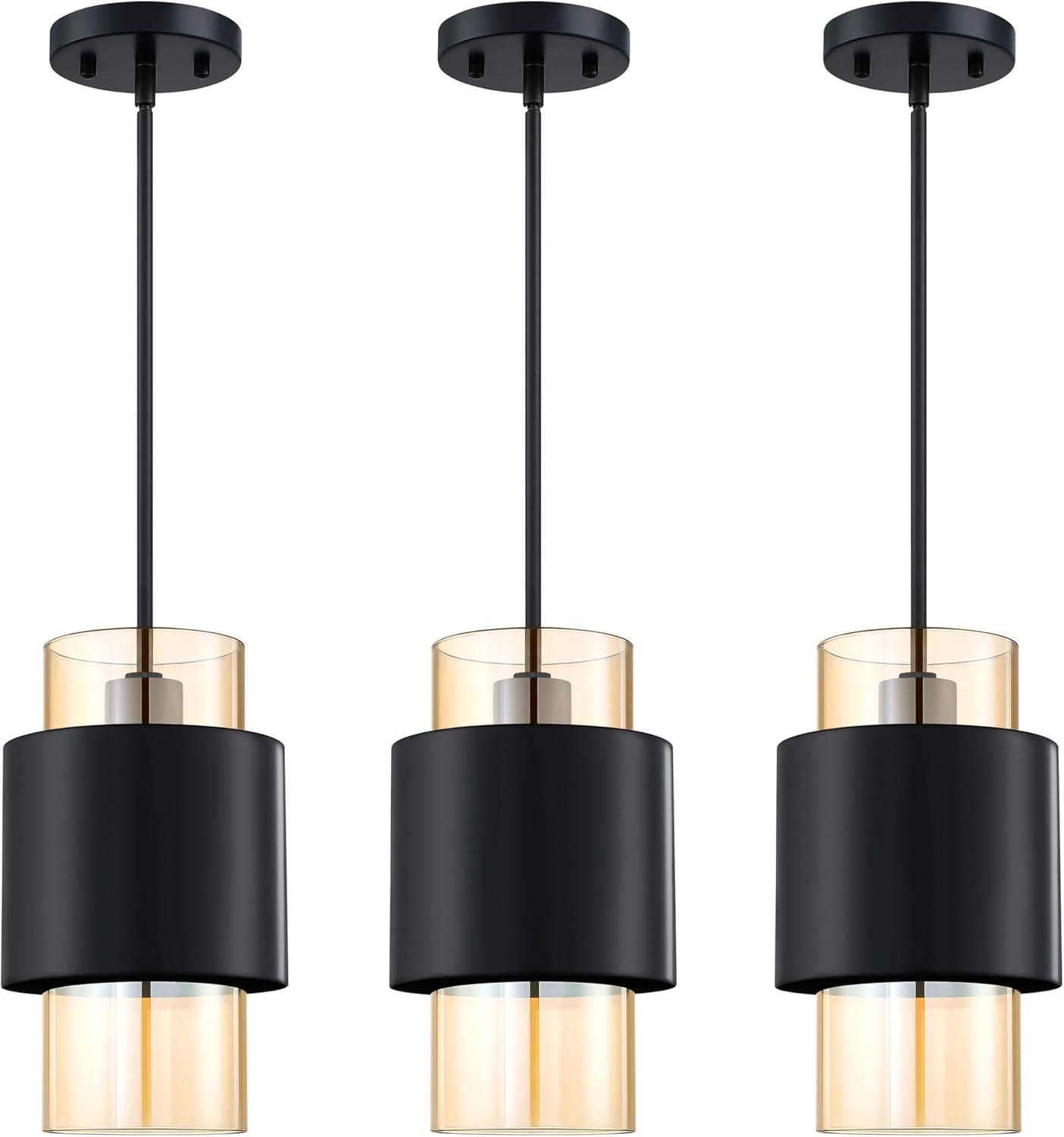 CJY CHENJINYAN 1 Light Hanging Indoor Kitchen Island Pendant Ceiling Light 6" Drum Glass Shade Fixture, Modern Farmhou
