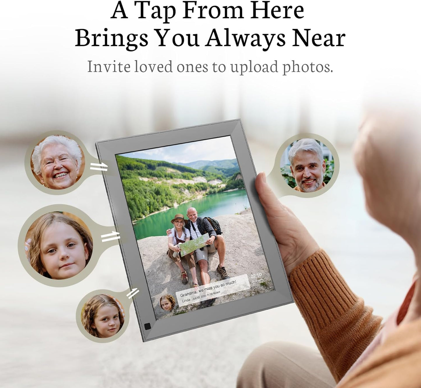 Smart 10 Inch Digital Picture Frame with IPS Touch Screen, 2K Ultra-Clear Display, Calendar, weather, sharing functions