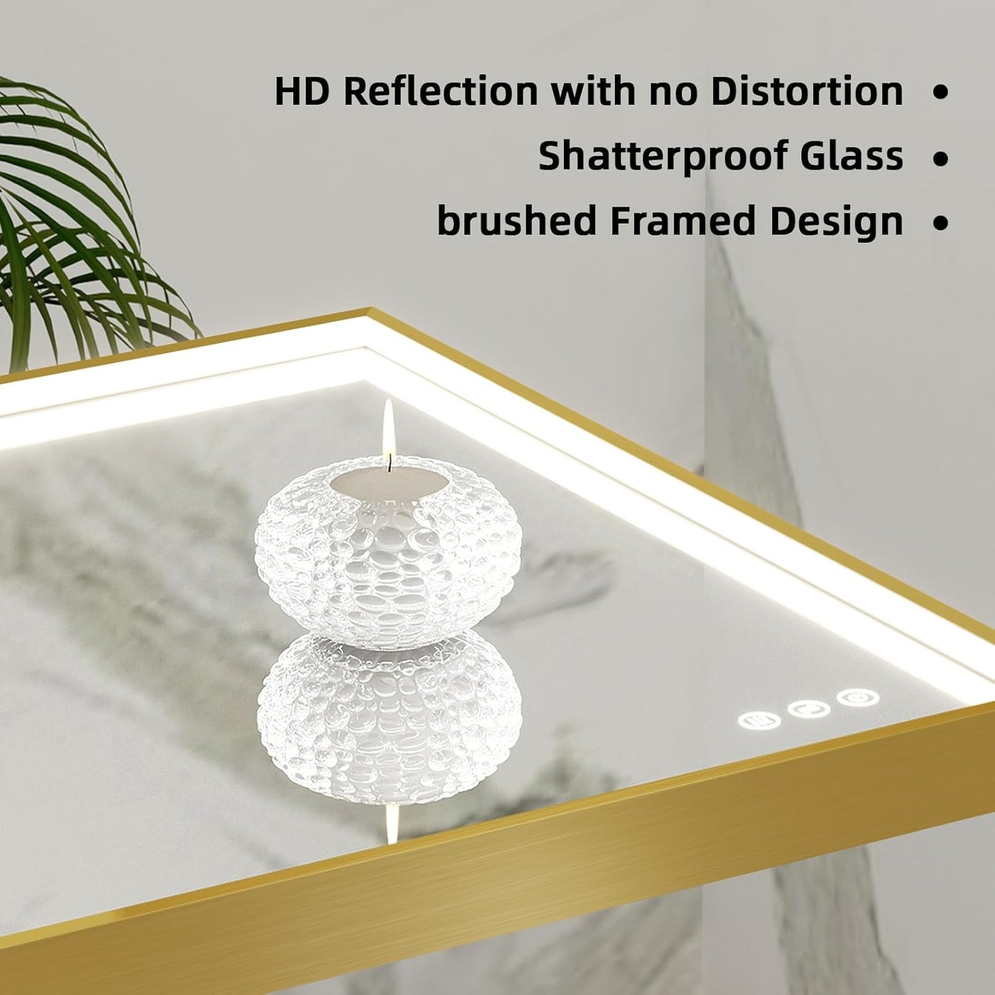 LED Bathroom Mirror with Gold Framed 28X40 Inch, LED Mirror for Bathroom with Anti-Fog, Stepless Dimmable