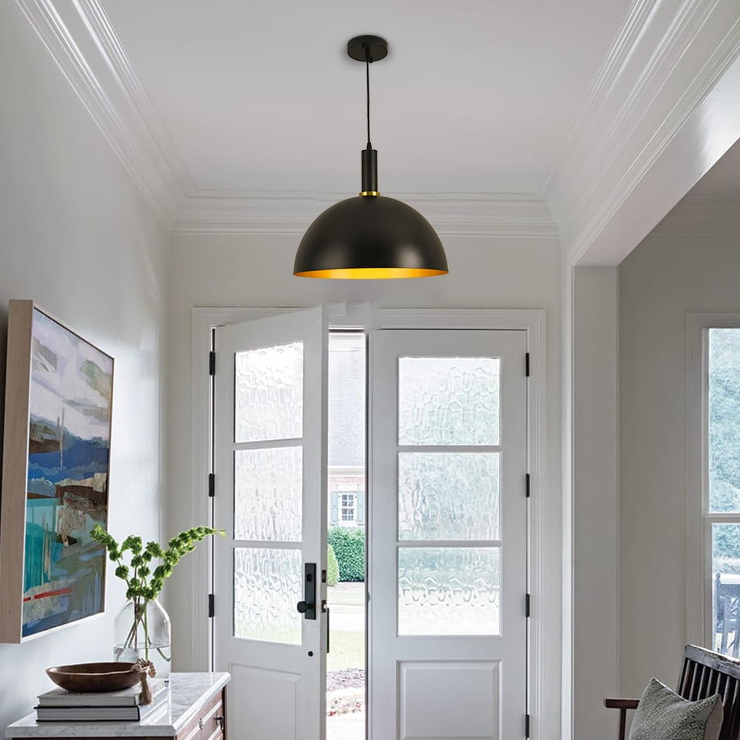 GRUSTRUST 17.72'' Large Black Pendant Light Kitchen Island Industrial Black and Gold Dome Pendant Light Modern Farmhouse Hanging Vintage