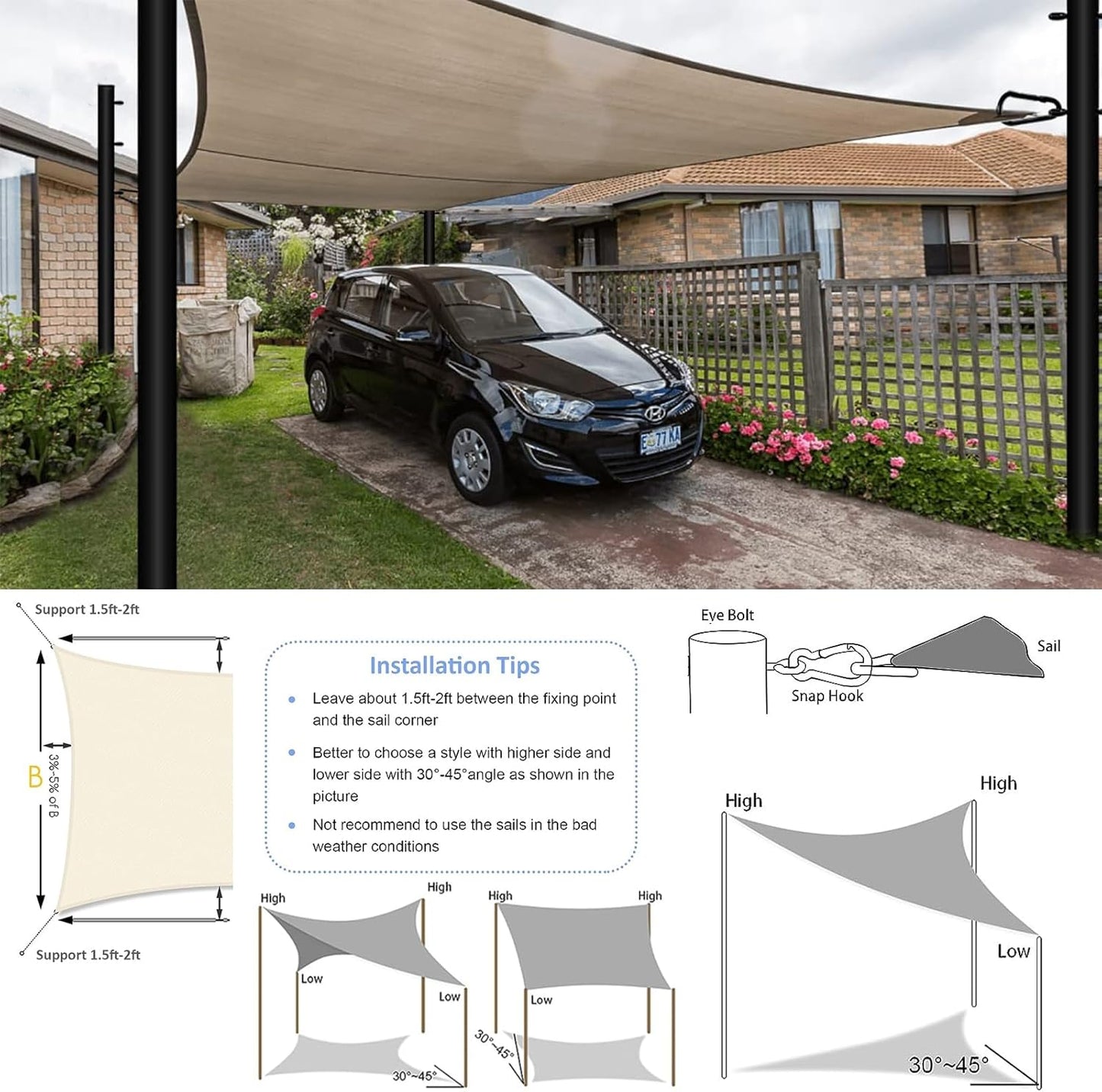 Shade Sail Poles, 11Ft Sun Shade Sail Poles Support Awning Canopy, Outdoor String Light Pole Post Heavy Duty Steel Post Suitable for Garden/Yard/Pool/Patio(Heavy Duty 2.4" Black 1x11Ft Pole)