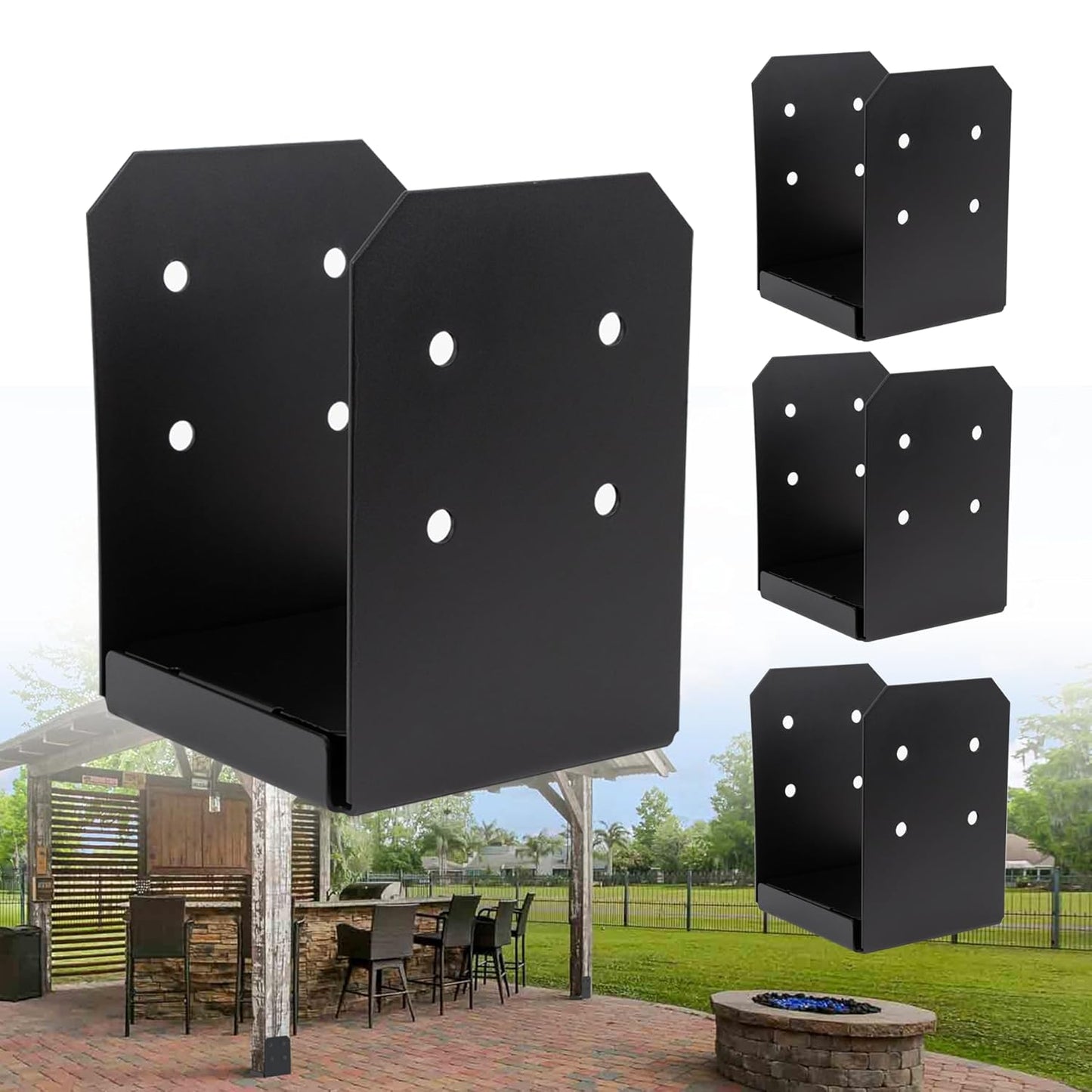 vikofan Nominal 8x8 Post Base for Concrete, 1-Inch Standoff, Deck Post Base, 8x8 Post Bracket Anchor, Adjustable Gazebo Pergola Brackets Kit Black,