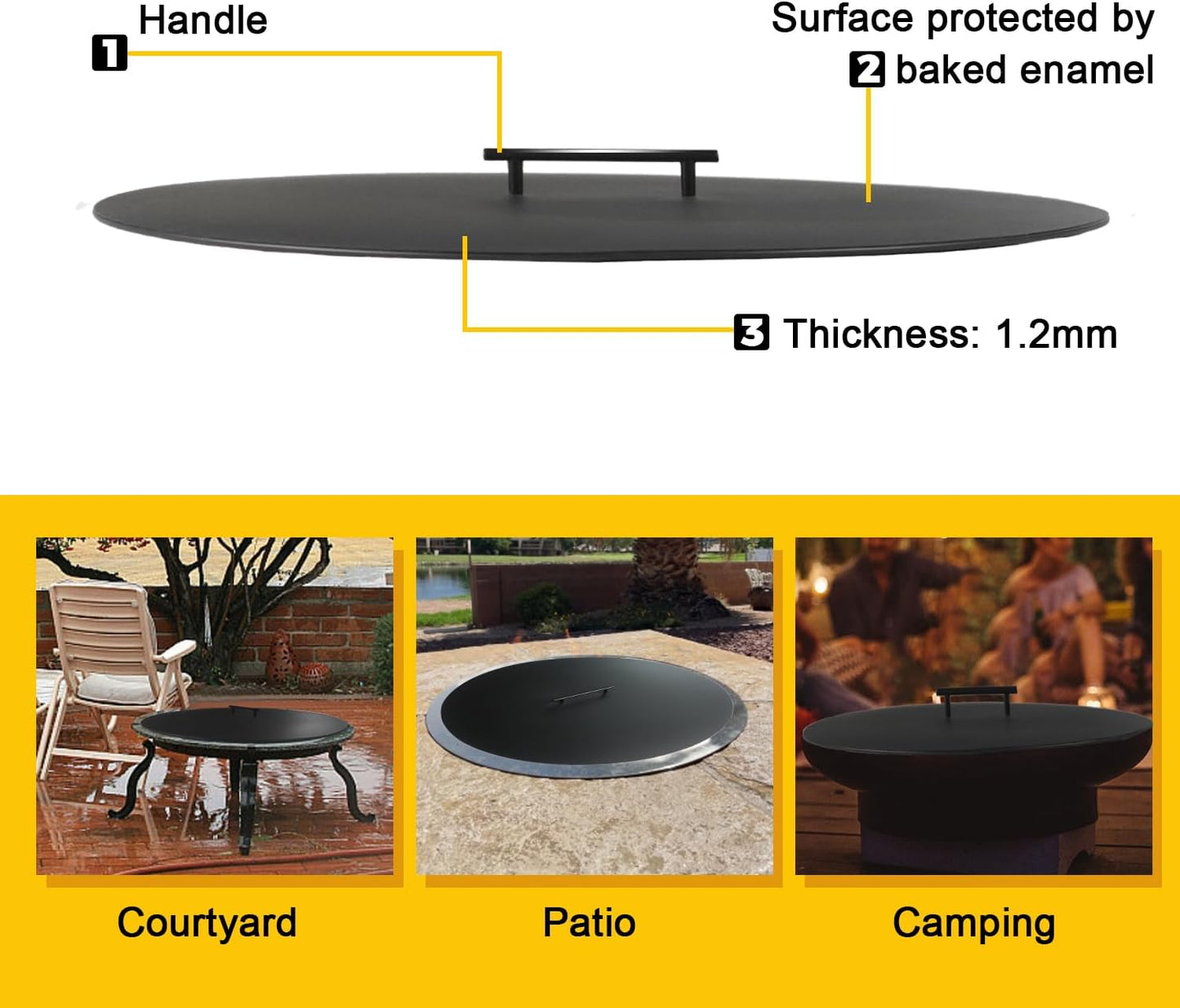 34' Fire Pit Lid/Cover, Round Heat Resistant Flat Burner Pan Cover NOTE: this cover is a bit warped, but still useable. Item already discounted