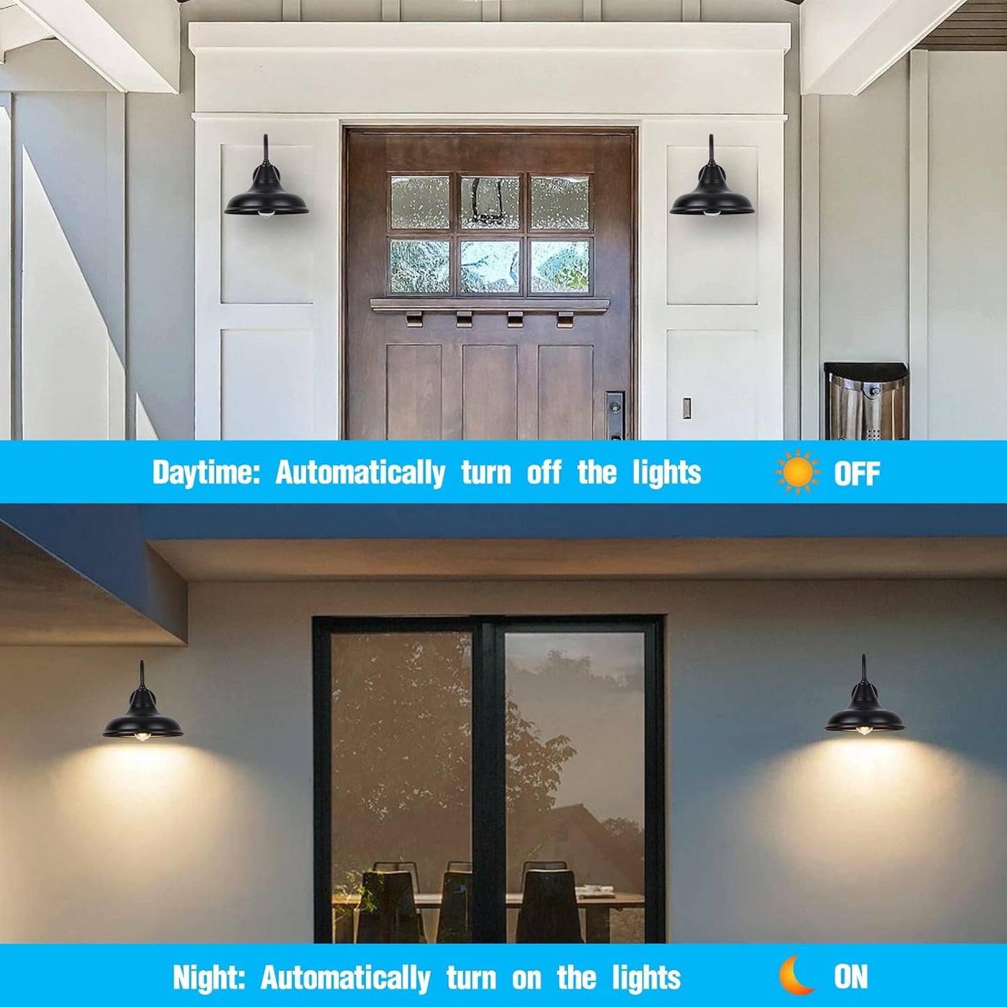 METOJIA Gooseneck Barn-Lights Outdoor Fixture - 12.5 inch Farmhouse Exterior Sconce Wall Light for House, Dusk to Dawn Sensor Front Door Porch Garage