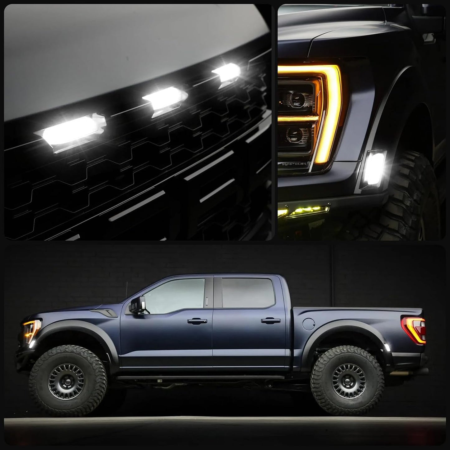 LED Front Grille Marker Lights for 2021-2026 Ford F150 Raptor A2|2021-2026 F150 Raptor|Smoked Len