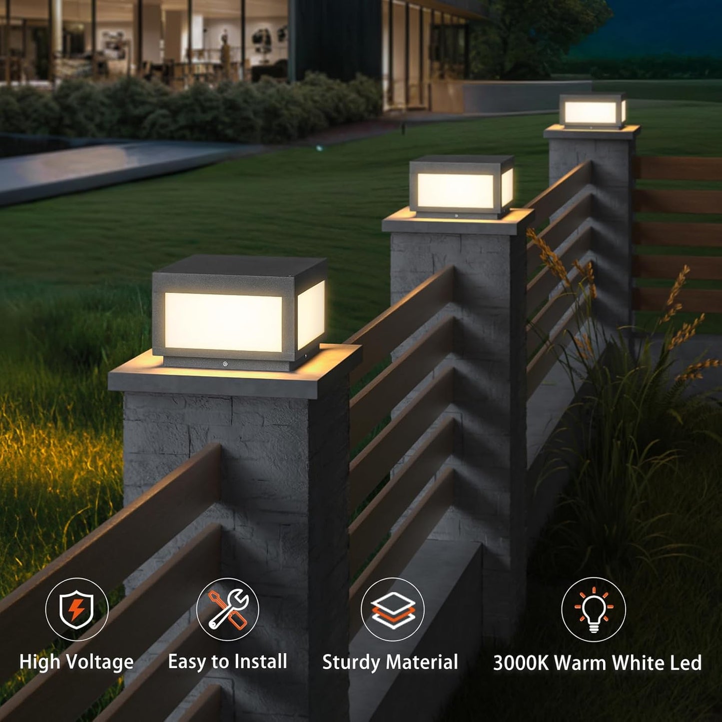 VZVI Modern Post Light, 9.84" Pillar Lights Outdoor IP65 Waterproof Fence Cap Deck Lamp, 3000K Luxury LED Column Lights Hard Wired Landscape