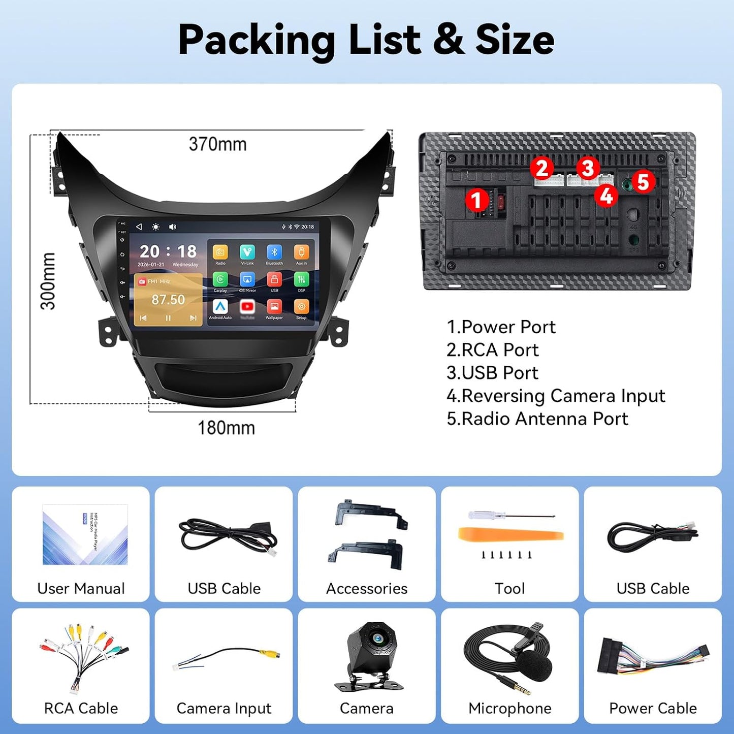 Car Stereo for Hyundai Elantra 2012-2013 9 Inch Car Radio with Bluetooth FM/RDS Carplay Android Auto Mirror Link SWC Backup Camera P1-NEW 9.0