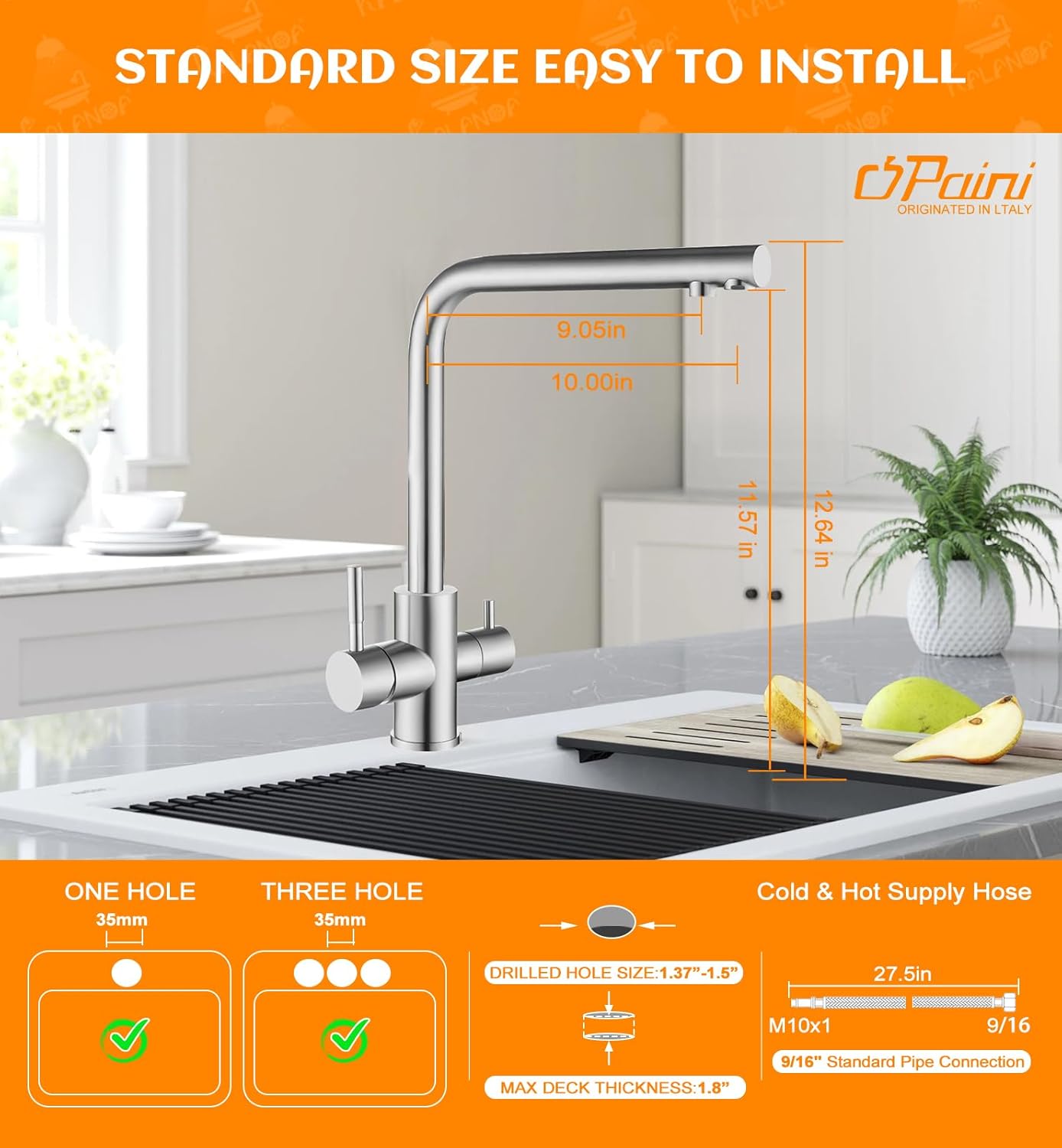 Drinking Water Faucet for Kitchen Sink, PAINI Kitchen Faucet and Water Filter Faucet Combo Brushed Nickel (Without Filtration Device)