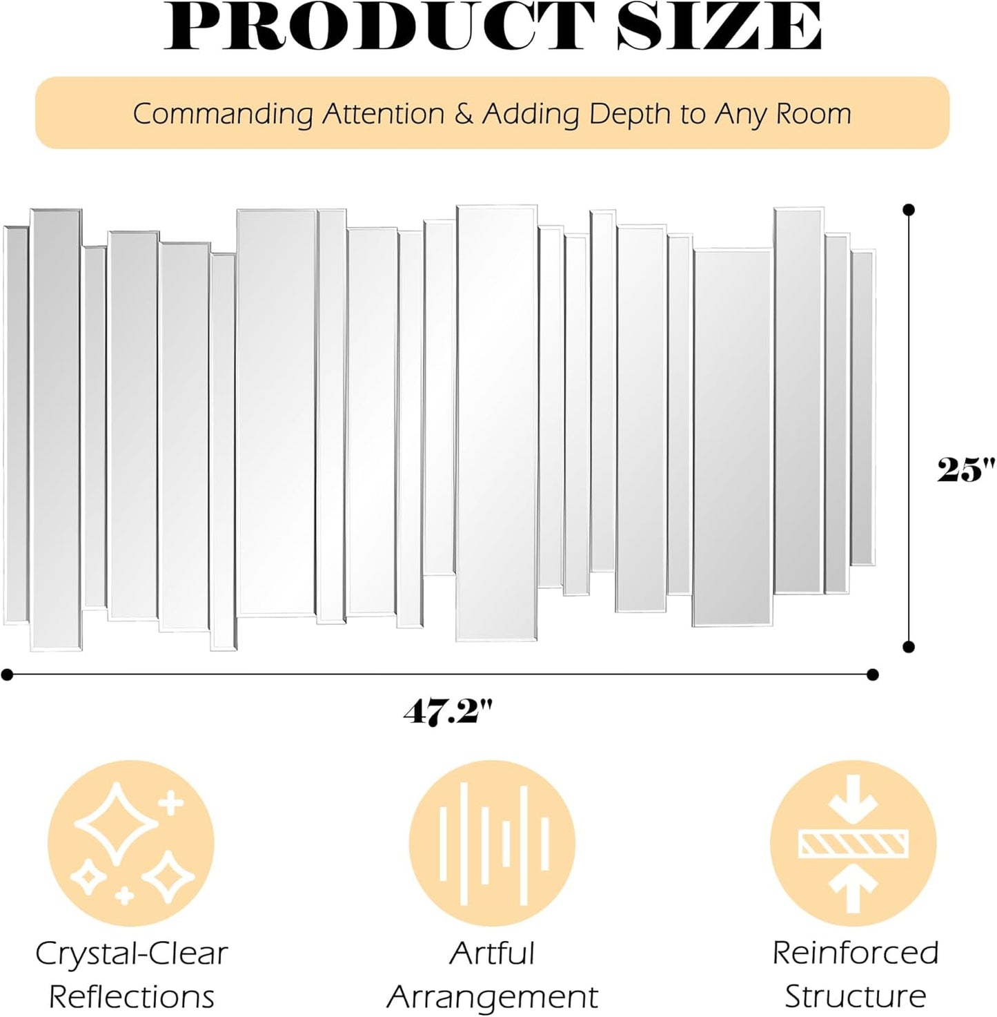 Royxen Mirror Wall Art 48" x 25", Large Decorative Mirror, Unique Mirroros for Wall Decor, Designer Mirrors for Wall