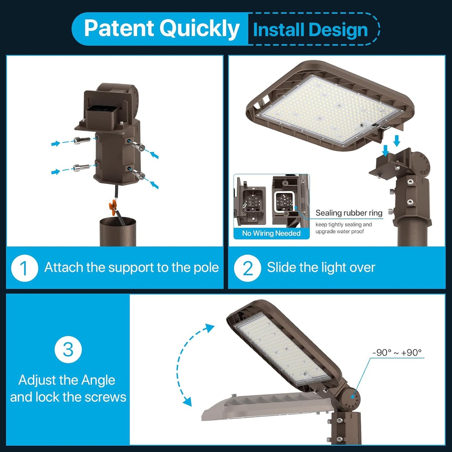 Upgrade 160W LED Parking Lot Light, 24000LM LED Pole Light with Dusk to Dawn Photocell, 5000K Daylight, IP65 Waterproof Die-Cast Aluminum, LED Pole