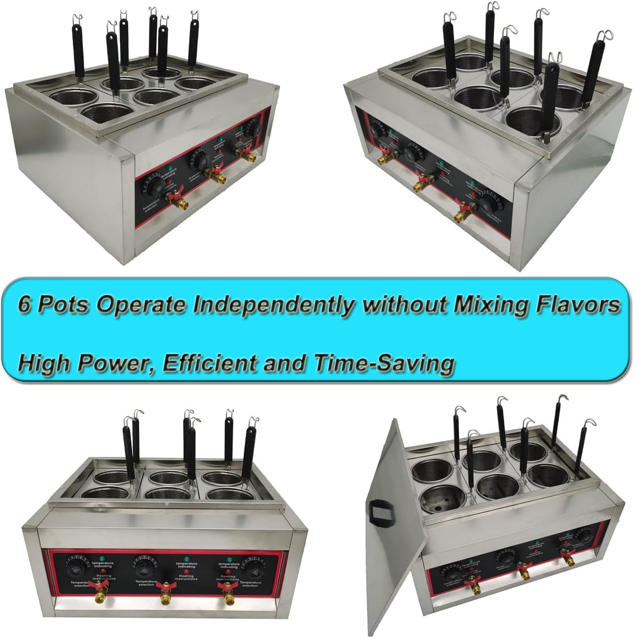 PreAsion 220V Commercial Pasta Cooker with 6 Noodle Filter Electric Pasta Cooking Machine Multifunctional Pasta Warmer Noodles Cooker 6KW for Cooking