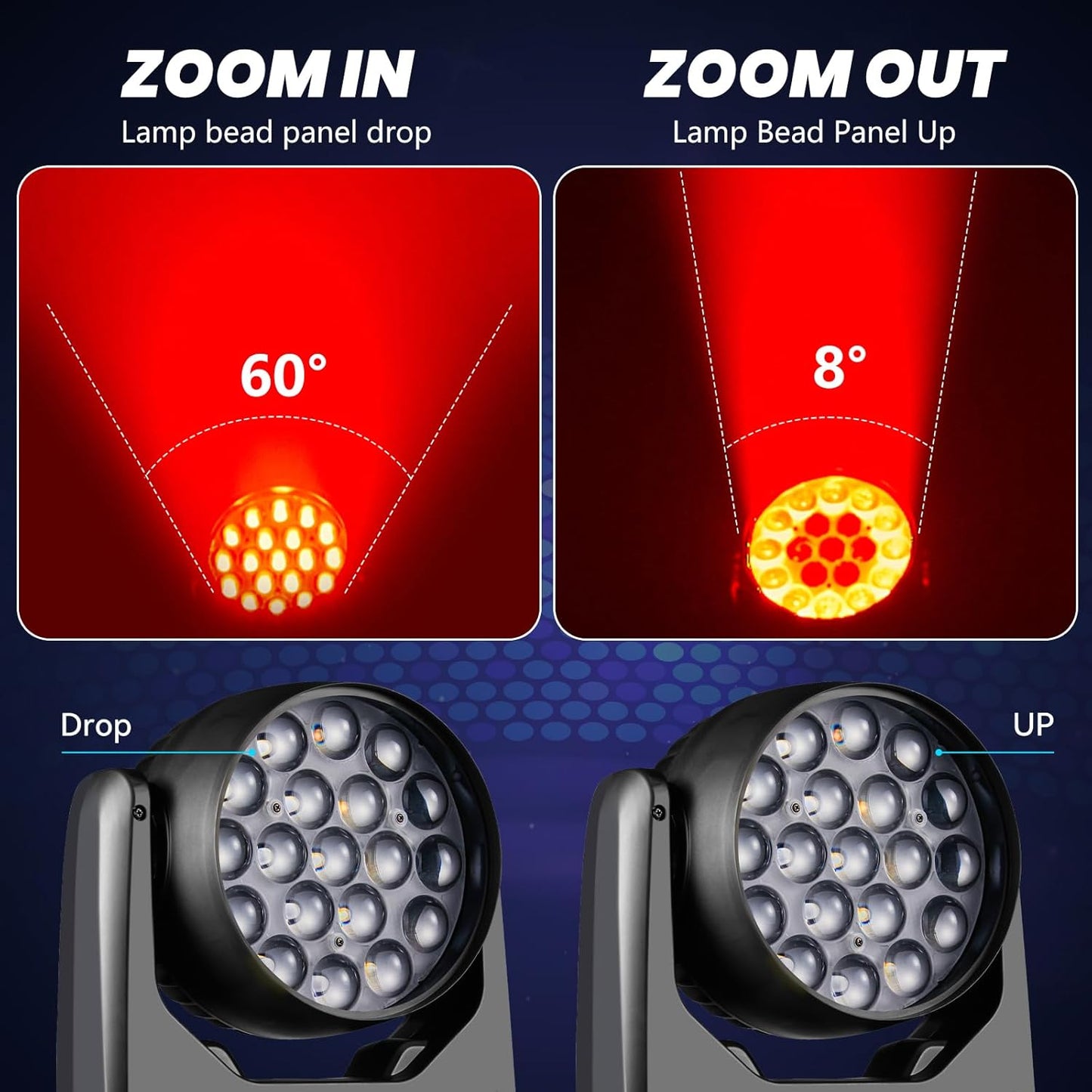 15W LED Moving Head DJ Light RGBW 4-in-1 Stage Zoom Beam Wash Lighting Effect with DMX51