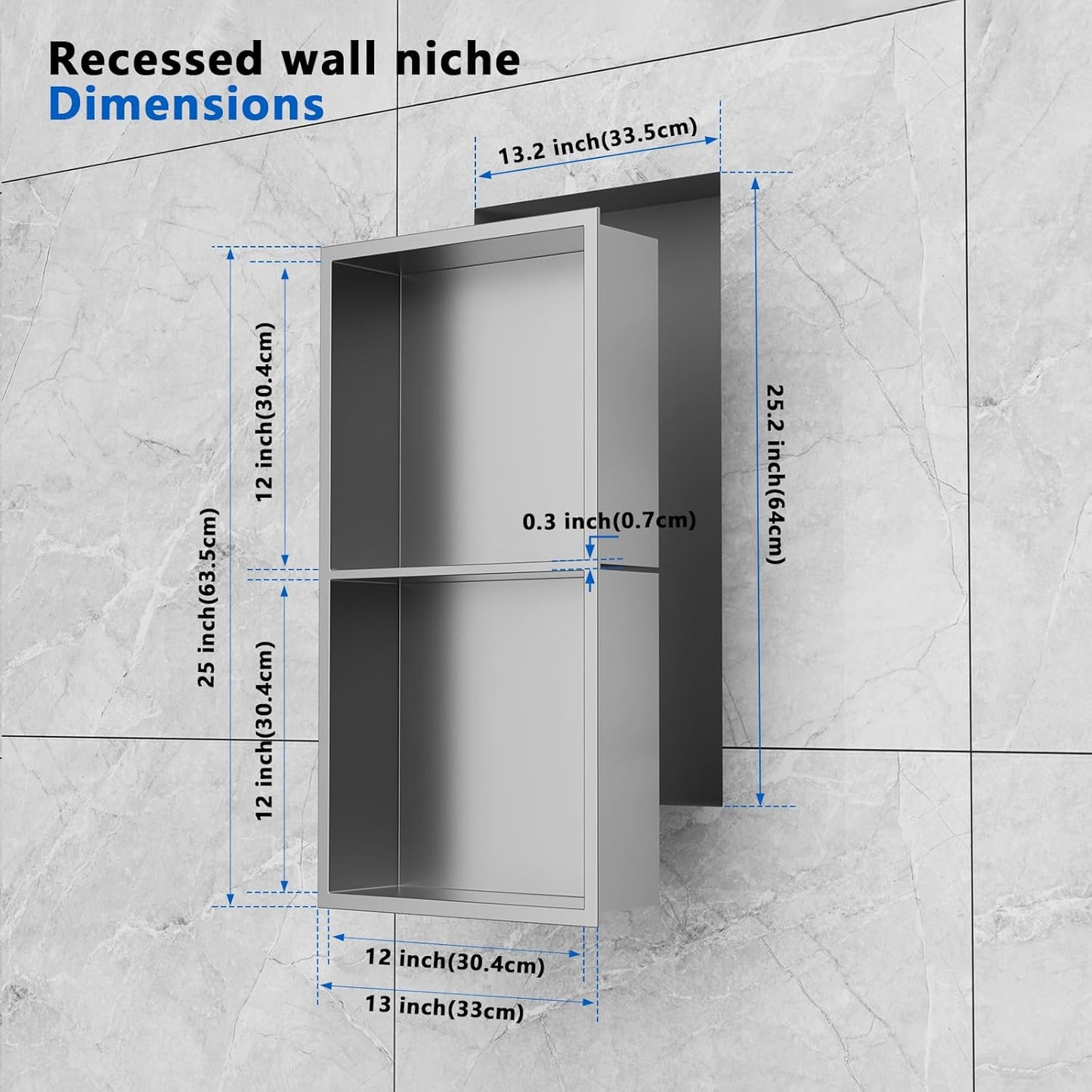 QAOYEDE Shower Niche Insert No Tile Needed, 24"*12" Stainless Steel Niche for Shower Wall, Recessed Shower Shelf for Bathroom Storage 2