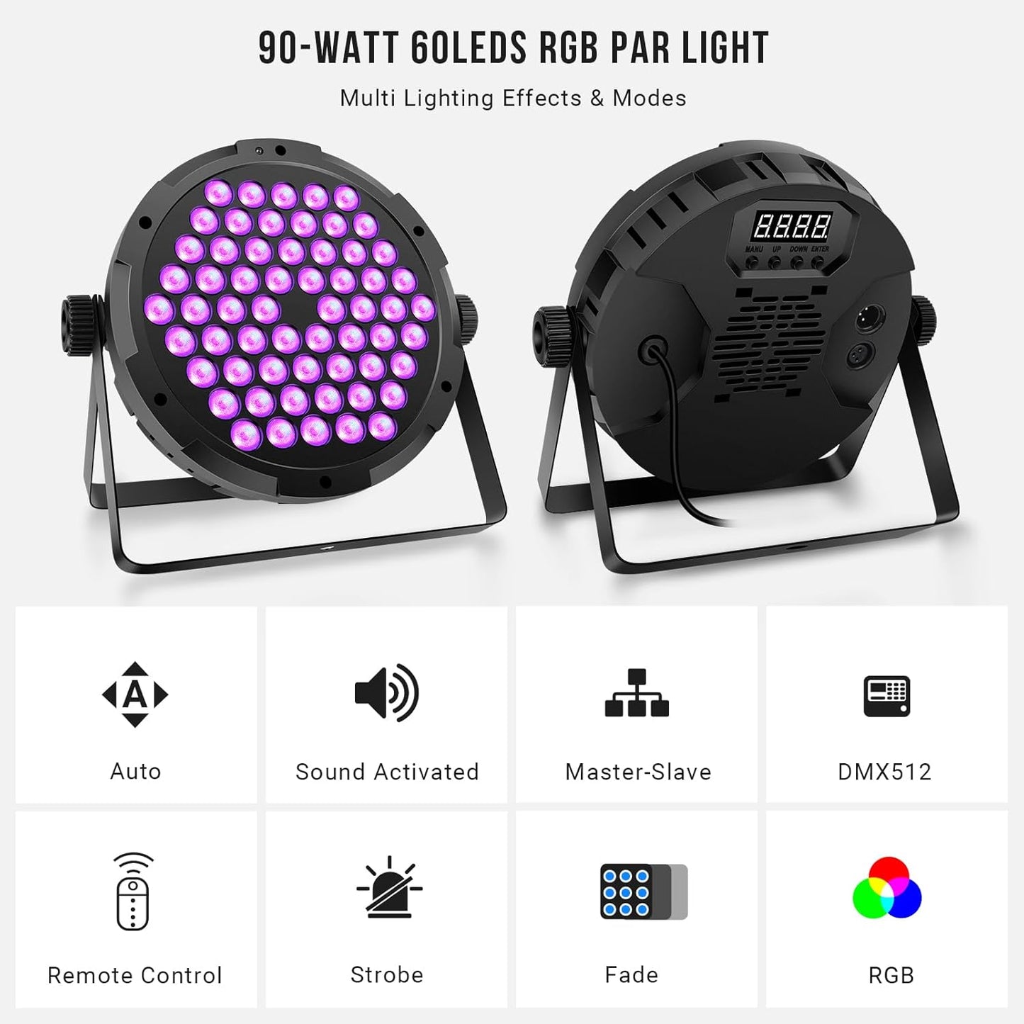 90W 60LEDs Par Lights 4Pack - RGB Stage Par Lights Sound Activated by Remote & DMX Control Uplights