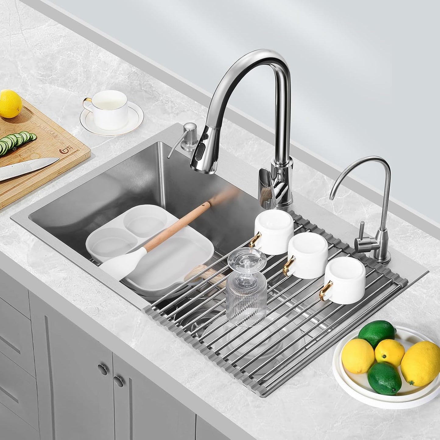 27-inch Drop-in Kitchen Sink , T304 Stainless Steel Kitchen Sink Single Bowl With 3 Holes, Soap Dips