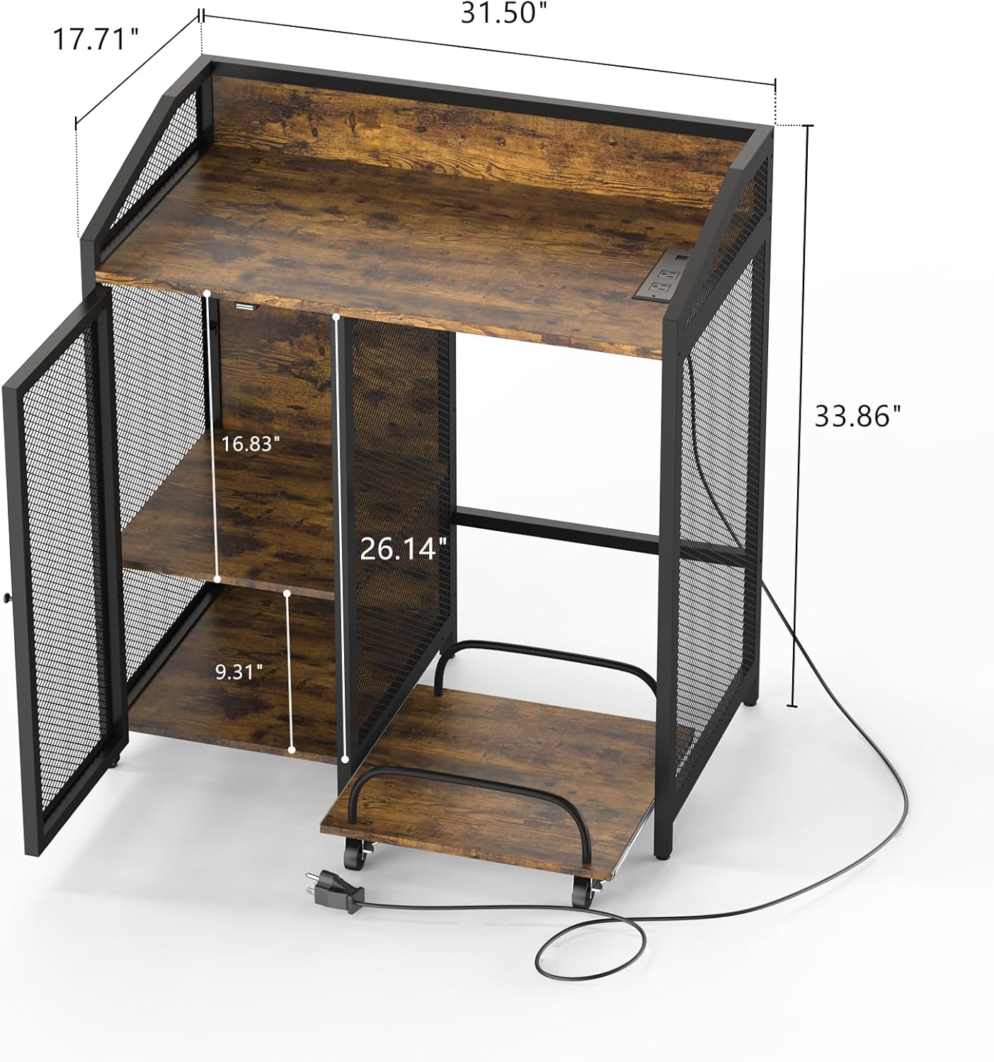 EasyCom Printer Stand with Charging Station and Paper Shredder Stand 3 Tier Lateral Printer Table with Open Storage Shelves- Printer Shelf for