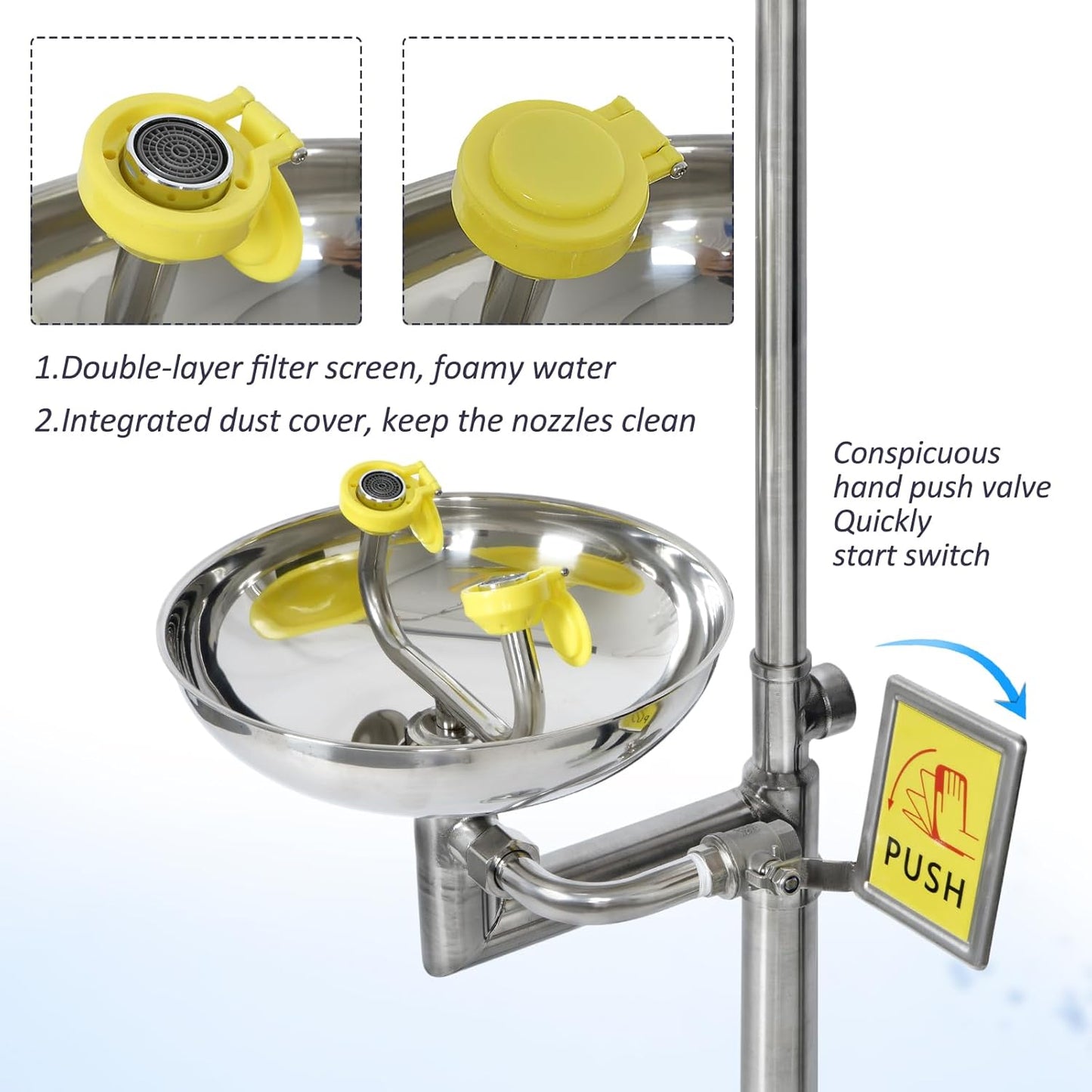 Combination Eye Wash Shower Station OSHA Approved SS304 Safety Shower with Eyewash