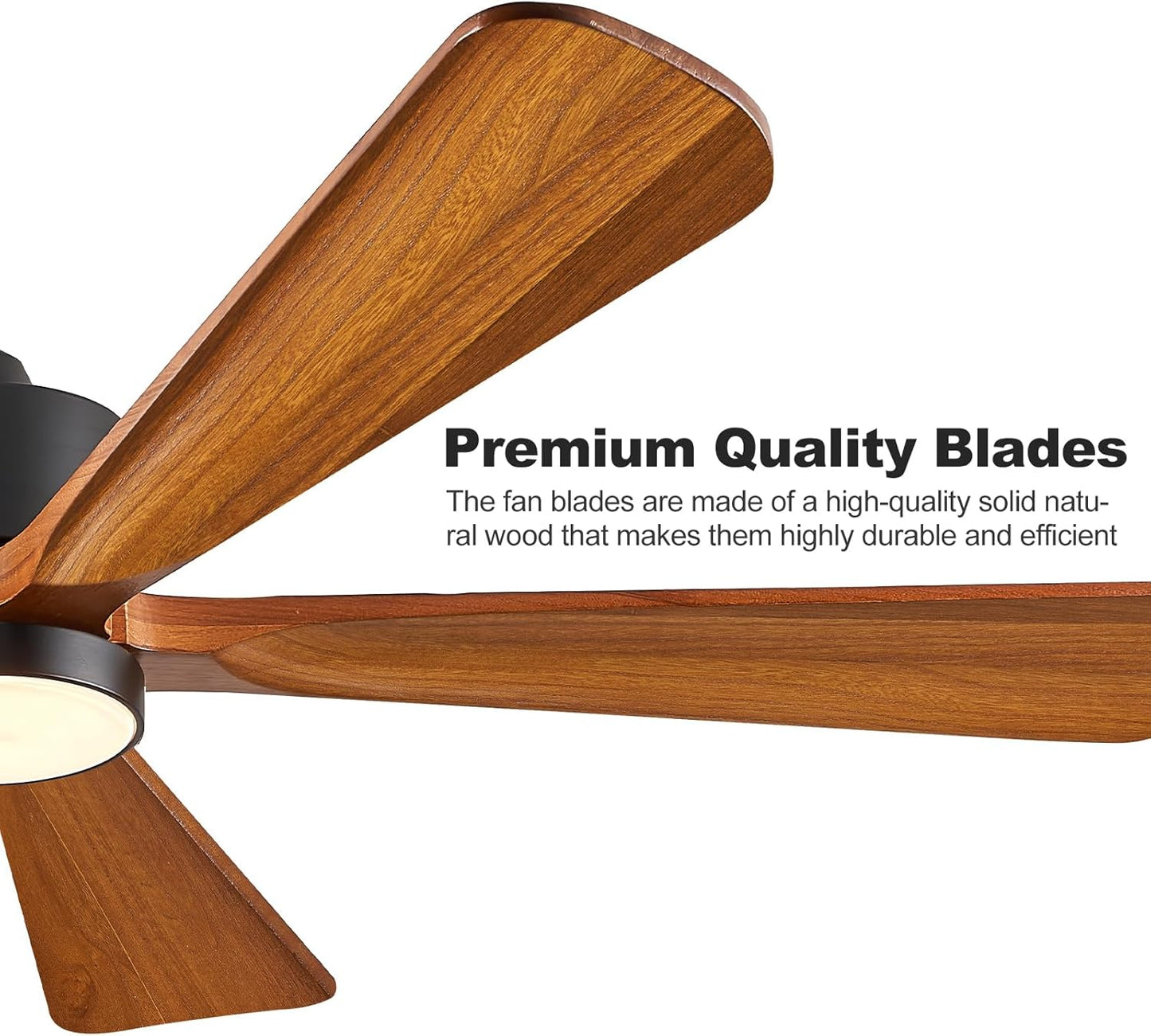 BOOSANT 52' Modern Ceiling Fan with Lights and Remote Control, 5 Solid Wood Blades 6-Speed Noiseless Reversible DC Motor, Ceiling Fan for Bedroom,