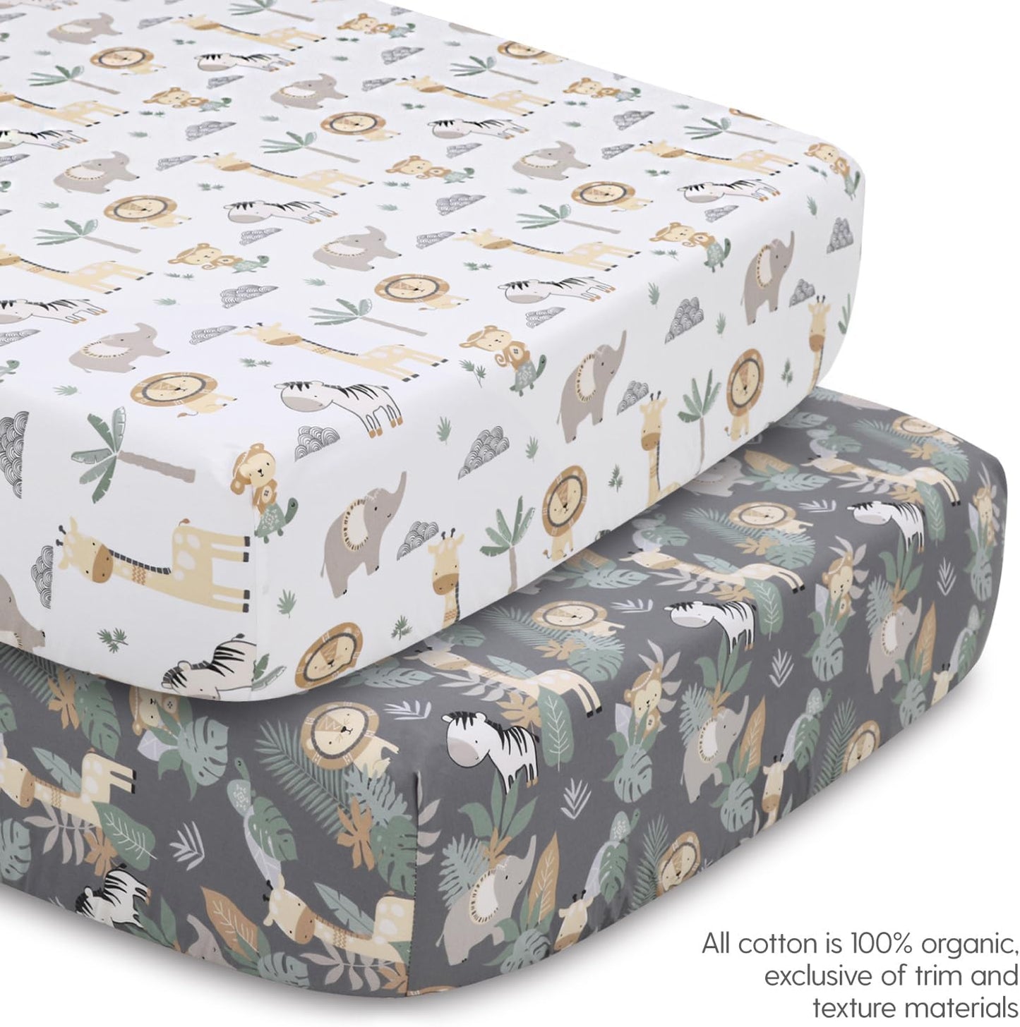 The Peanutshell Safari Crib Bedding Set for Boys or Girls, 4pc Organic Cotton Crib Comforter Set, Elephant Giraffe Monkey Zebra Nursery Decor,