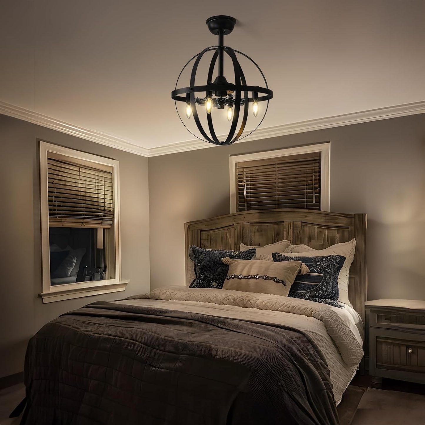 G-SAFAVA 20" Ceiling Fans with Lights and Remote, 6 Wind Speeds 3 Timing Quiet Chandelier Bladeless Ceiling Fan Reversibl