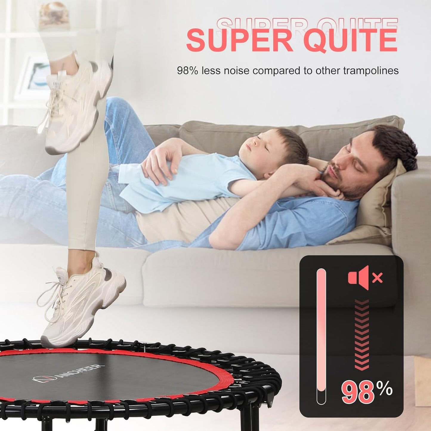 Trampoline Indoor, ANCHEER 450 lbs. Max Load Springless Mini Trampoline for Adults with 4 Level Adjustable Handle Bar 40