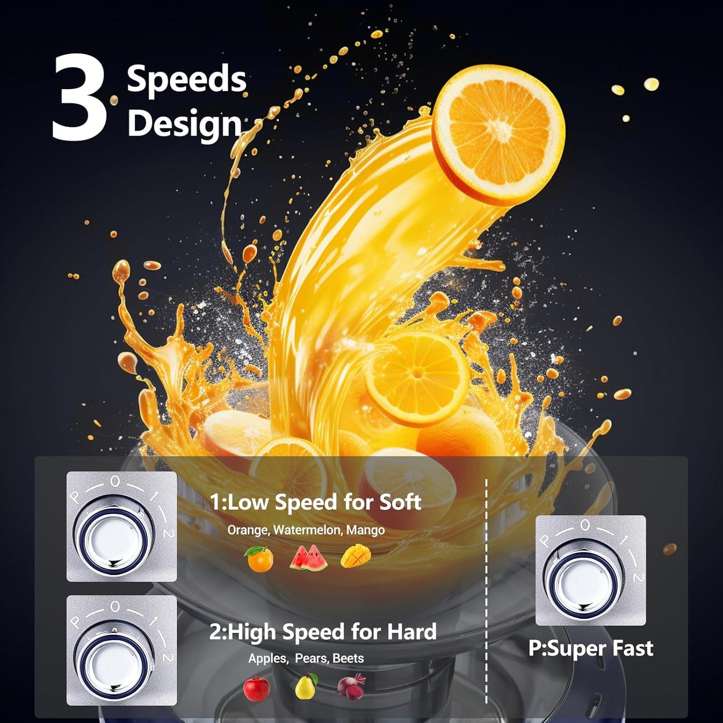 SOVIDER Centrifugal Juicer Extractor 800W Juicer Machine with 2-Speed Control 3 Wide Feed Chute, Easy Clean & Assemble, Overheat Protection Includes